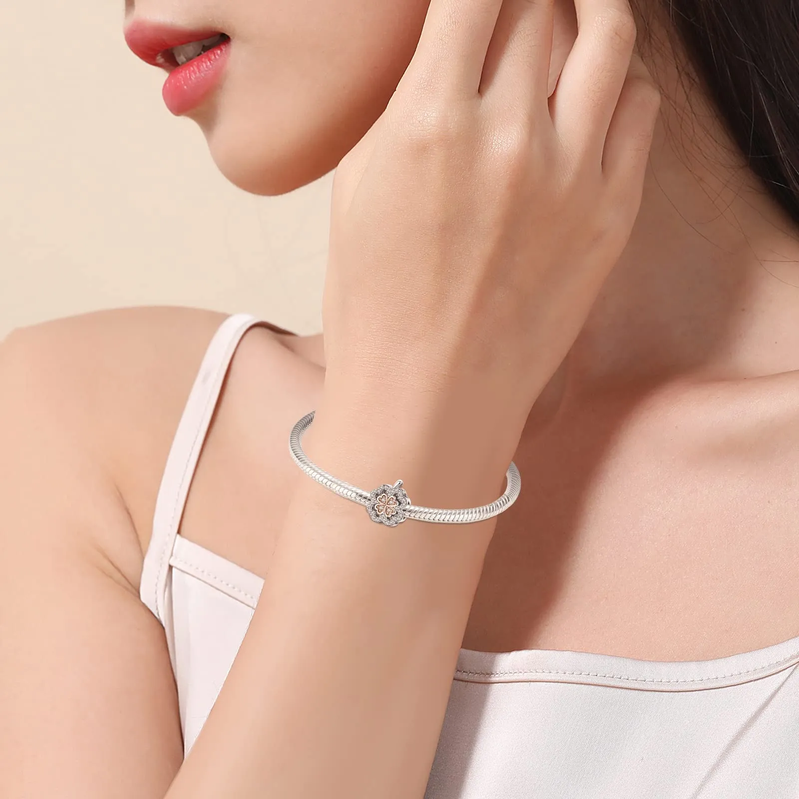Annmors Four Leaf Clover Apple Charm in 925 Sterling Silver for European Bracelets and Necklaces - immagine 5