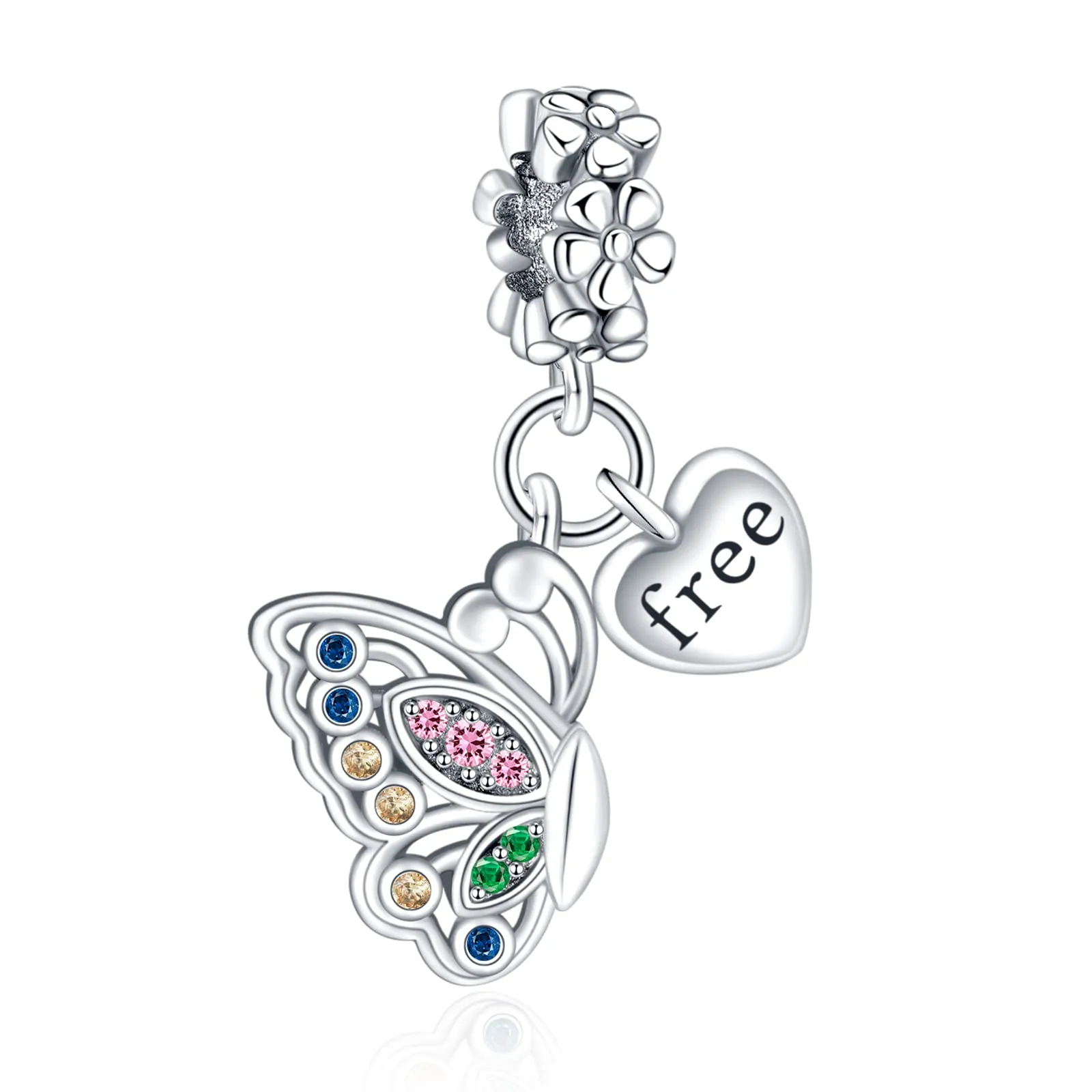 Annmors Ciondolo in Argento Sterling 925 Farfalla con Zirconi Cubici per Braccialetti e Collane Europei - immagine 1