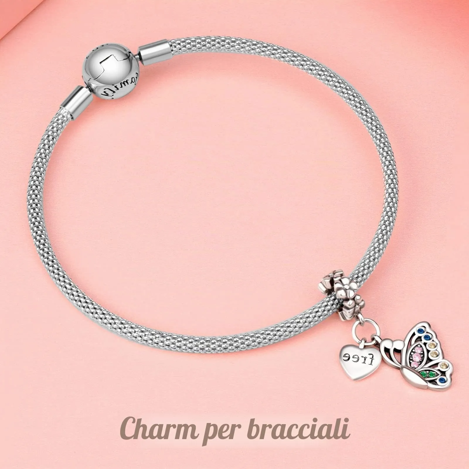 Annmors Ciondolo in Argento Sterling 925 Farfalla con Zirconi Cubici per Braccialetti e Collane Europei - immagine 4