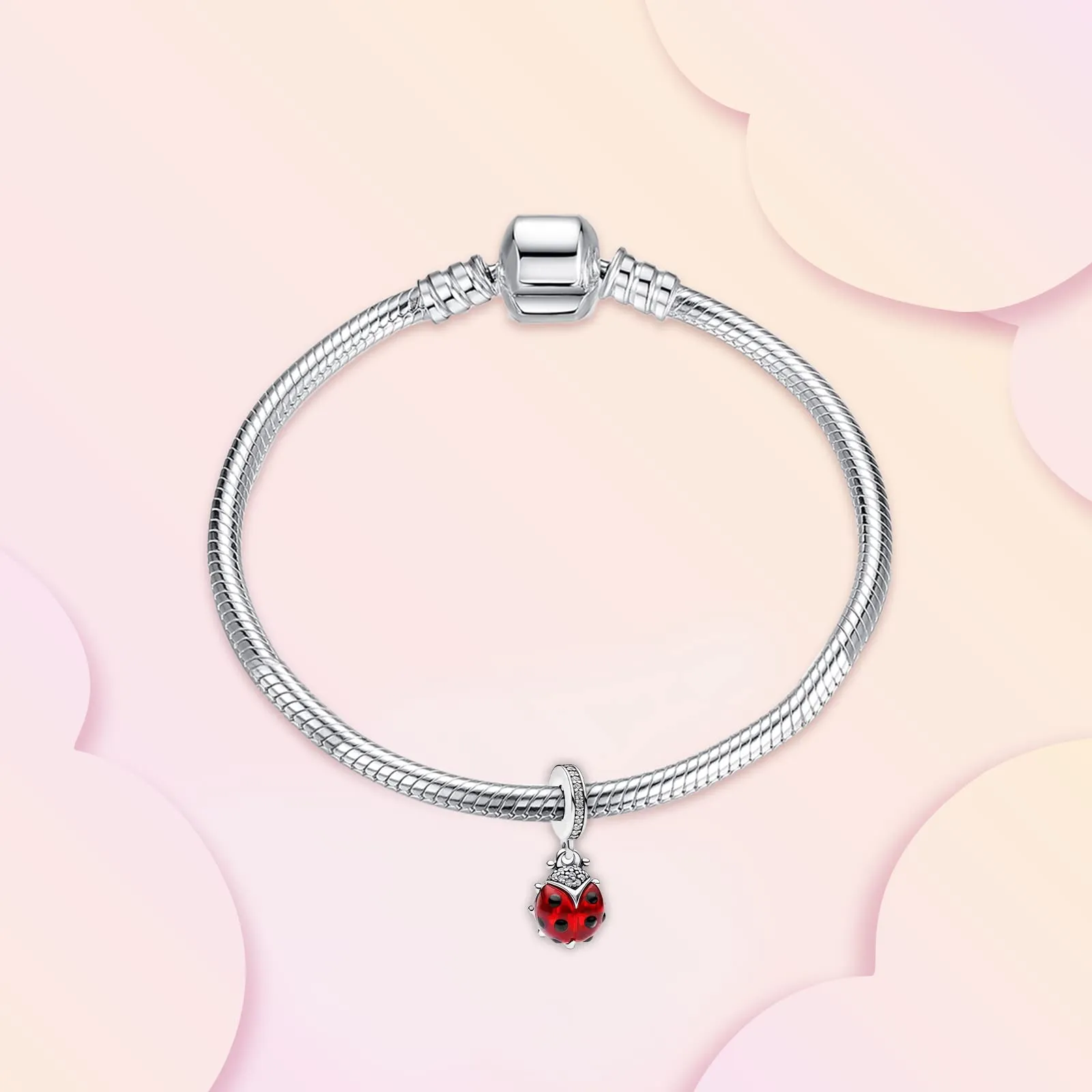 Annmors Ciondolo in Argento Sterling 925 Red Ladybird con Zirconi Cubici per Bracciale e Collana - immagine 2