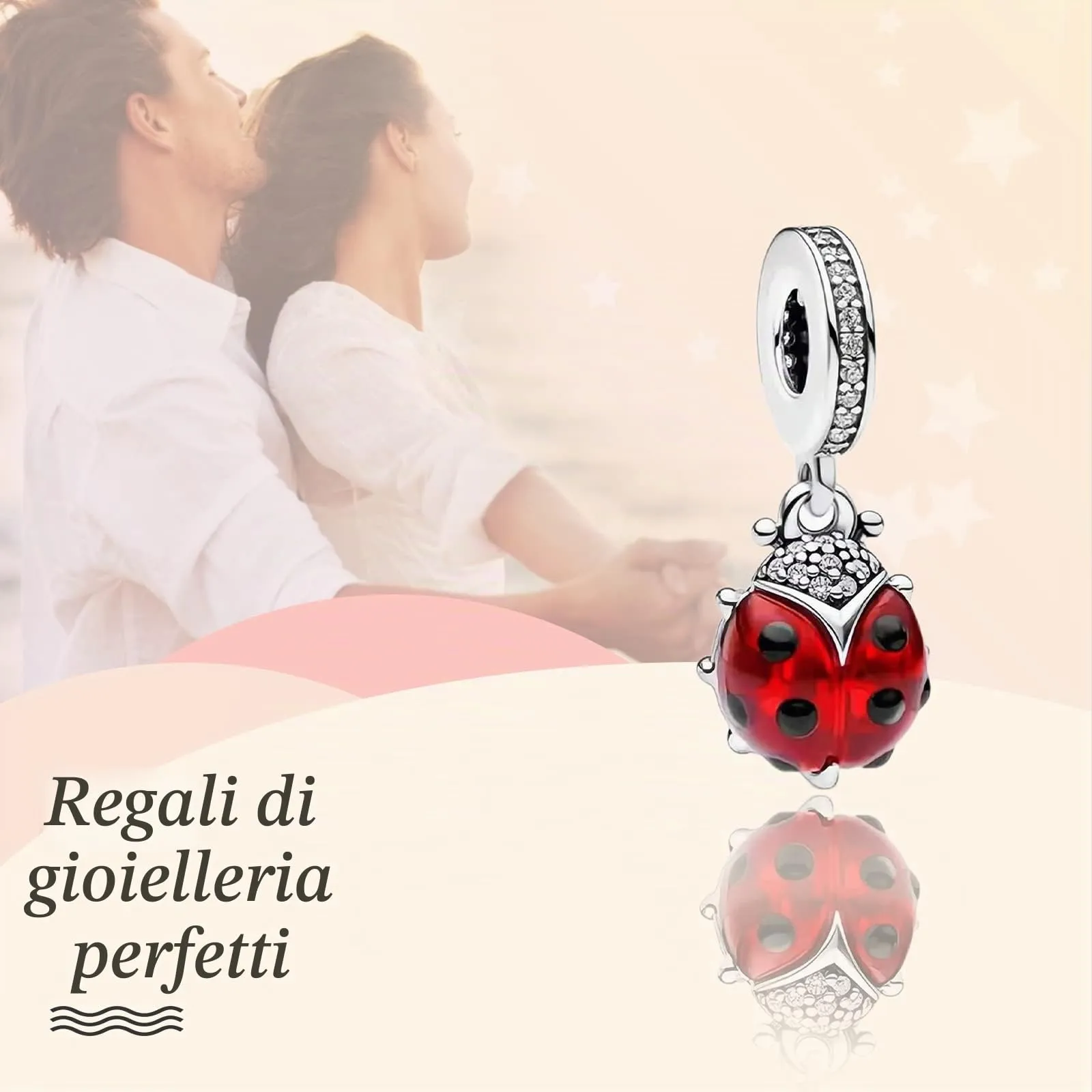 Annmors Ciondolo in Argento Sterling 925 Red Ladybird con Zirconi Cubici per Bracciale e Collana - immagine 3