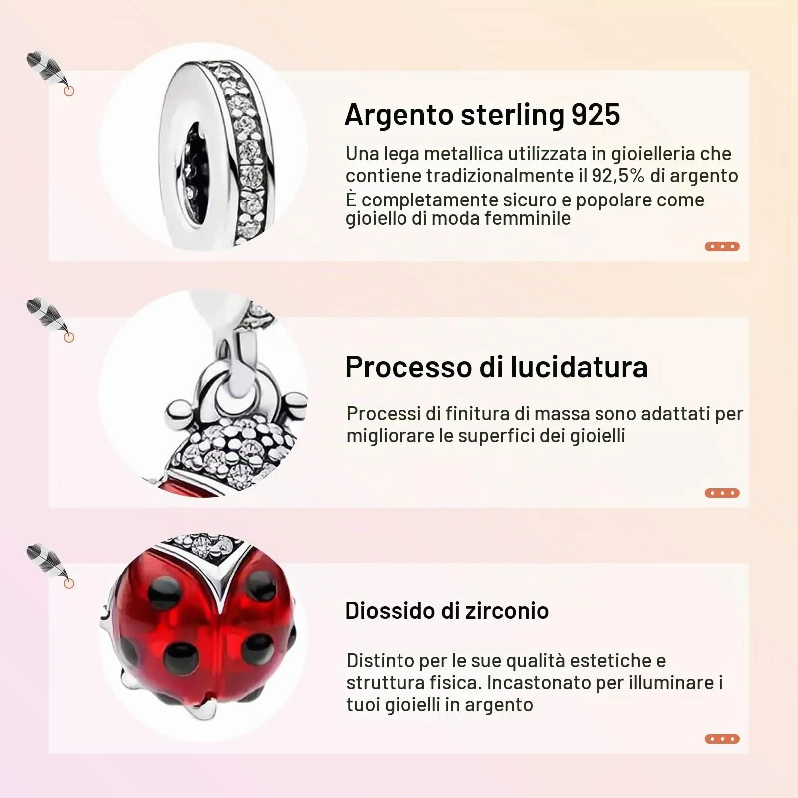 Annmors Ciondolo in Argento Sterling 925 Red Ladybird con Zirconi Cubici per Bracciale e Collana - immagine 4