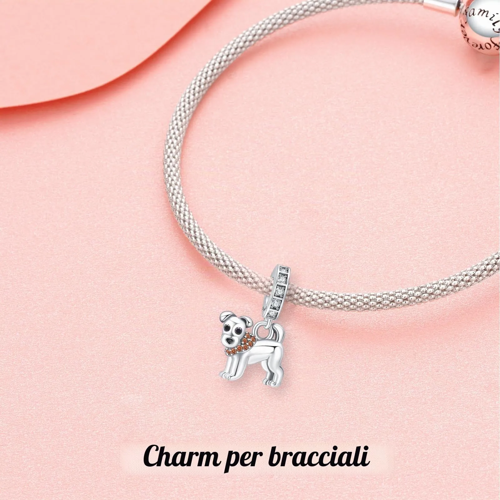 Annmors Ciondolo Argento Sterling 925 Cute Dog con Zirconi 5A per Bracciali e Collane Europei - immagine 3