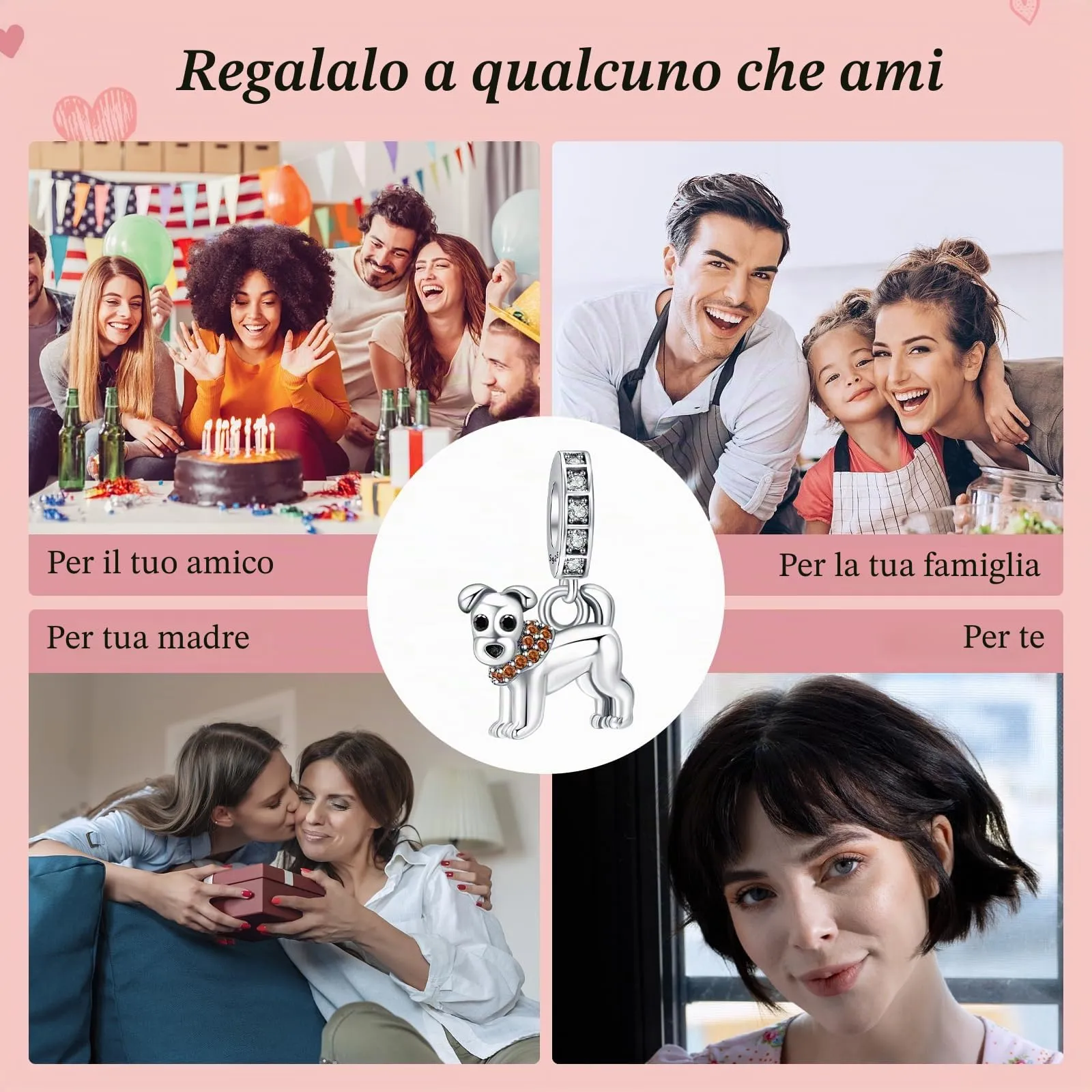 Annmors Ciondolo Argento Sterling 925 Cute Dog con Zirconi 5A per Bracciali e Collane Europei - immagine 6