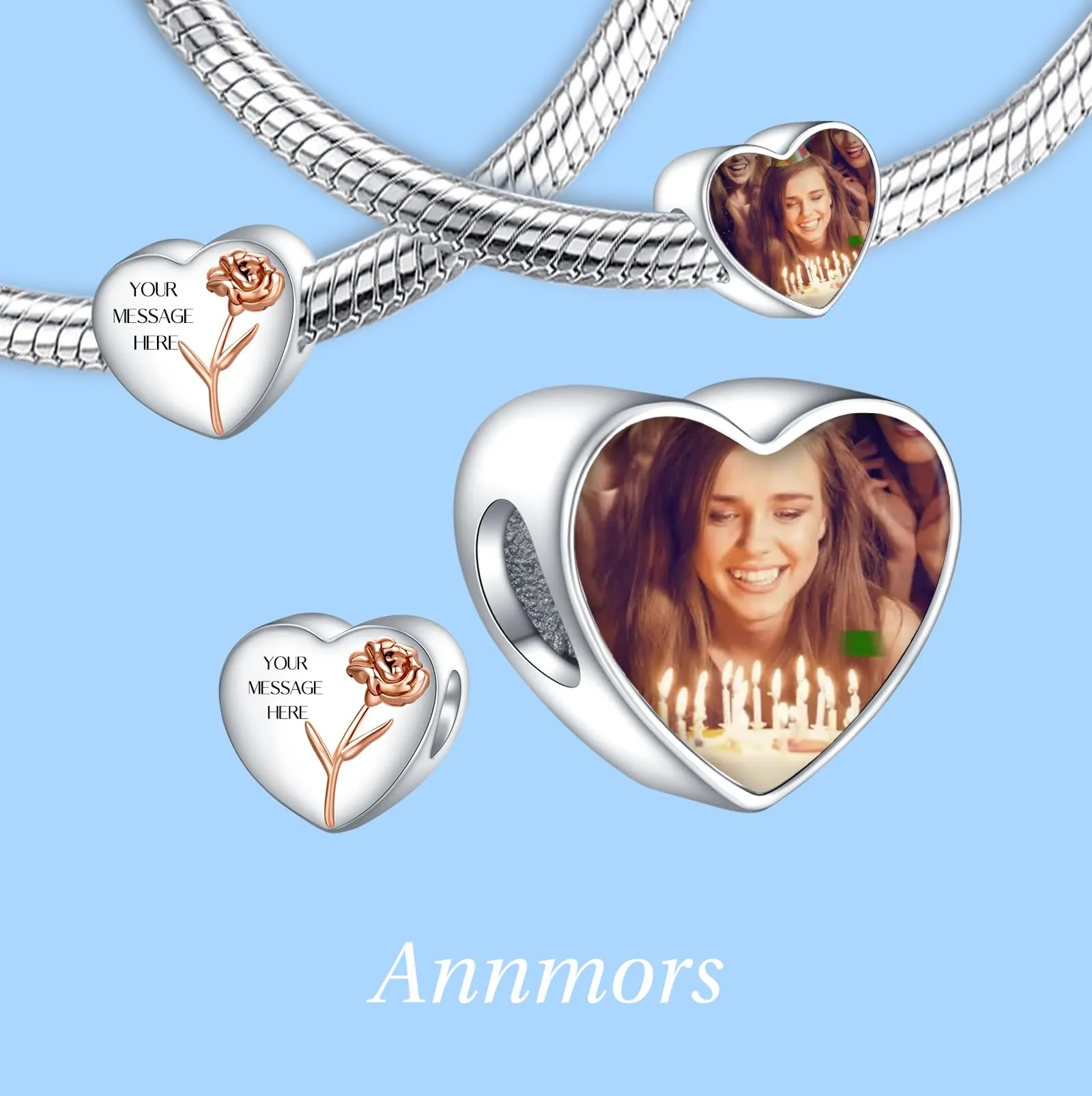 Annmors Ciondoli Bead Argento 925 a Forma di Cuore Personalizzate January Snowdrop - immagine 2