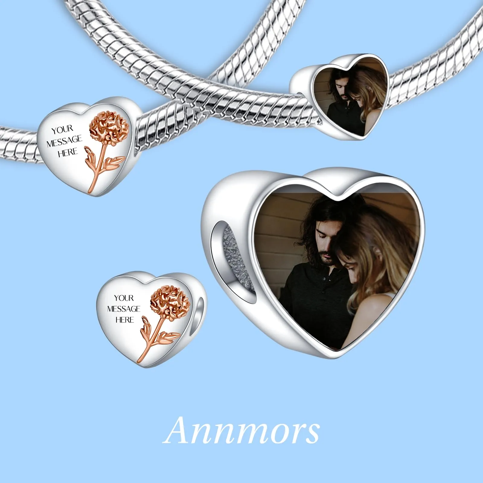 Annmors Ciondoli Bead Argento 925 a Forma di Cuore Personalizzati November Chrysanthemum - immagine 2