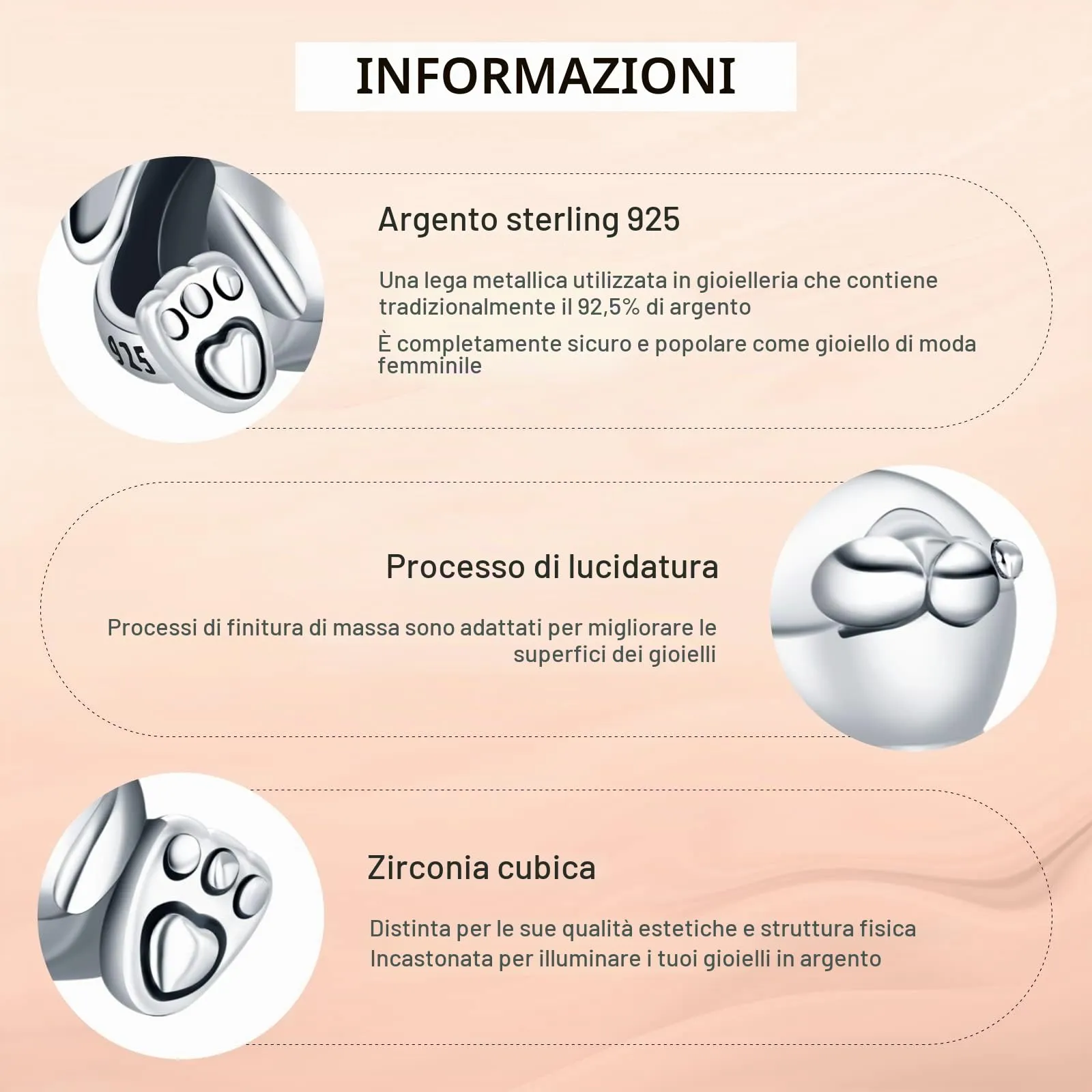 Annmors Ciondolo Nini il Coniglio in Argento 925 e Zirconia Cubica per Bracciale Charm - immagine 4