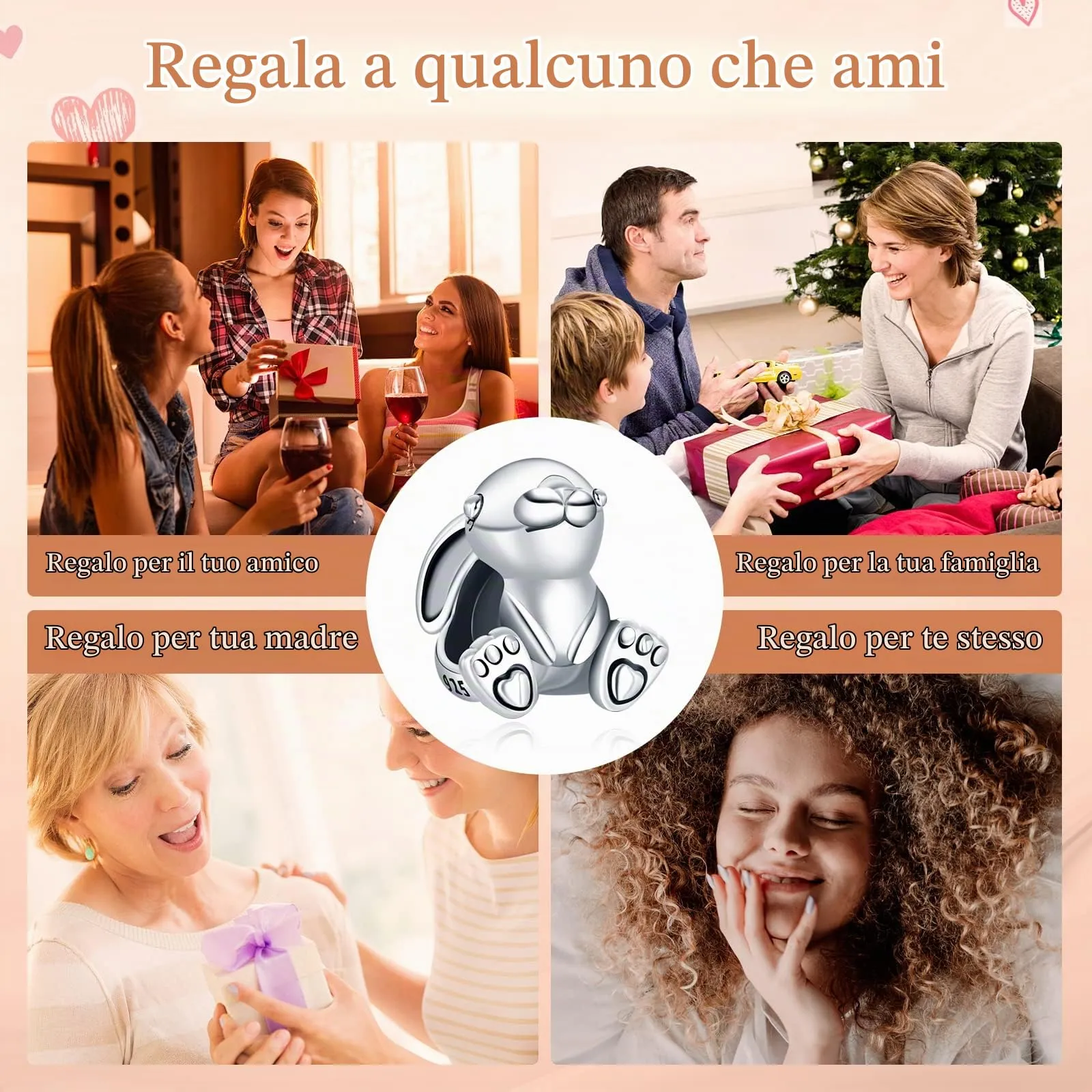 Annmors Ciondolo Nini il Coniglio in Argento 925 e Zirconia Cubica per Bracciale Charm - immagine 6