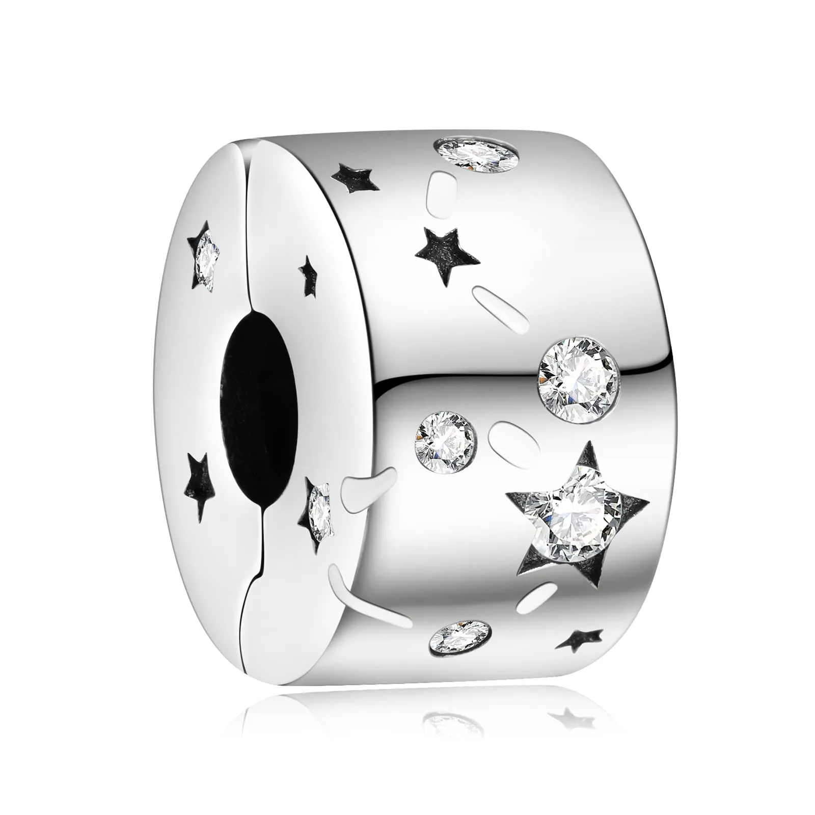 Annmors Sparkling Star Clip Charm, S925 Sterling Silver, Compatible with European Bracelets and Necklaces - immagine 1