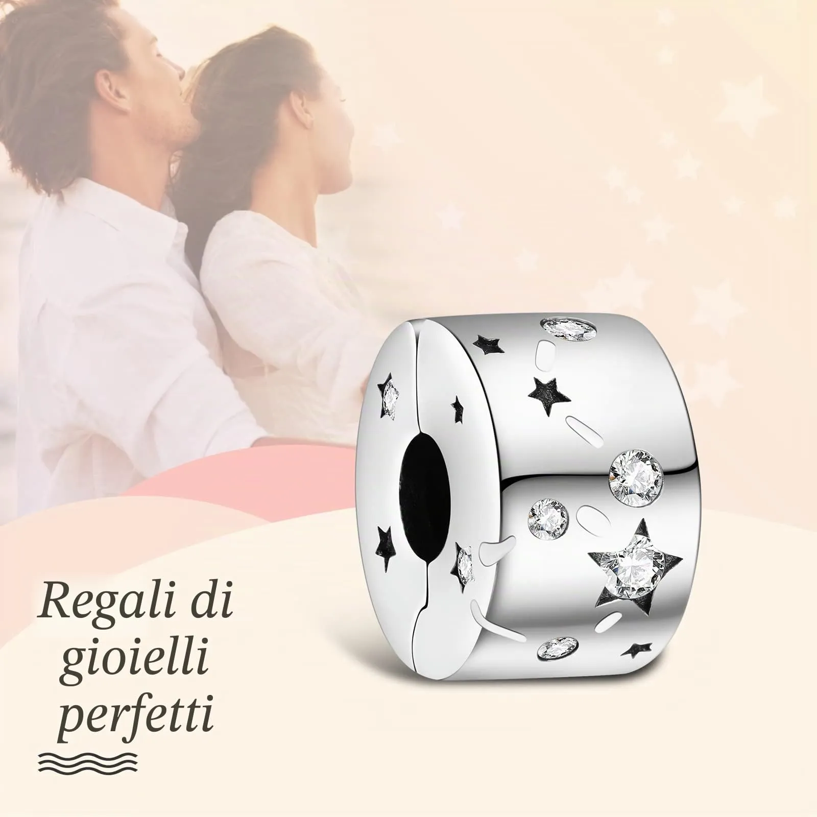 Annmors Sparkling Star Clip Charm, S925 Sterling Silver, Compatible with European Bracelets and Necklaces - immagine 3