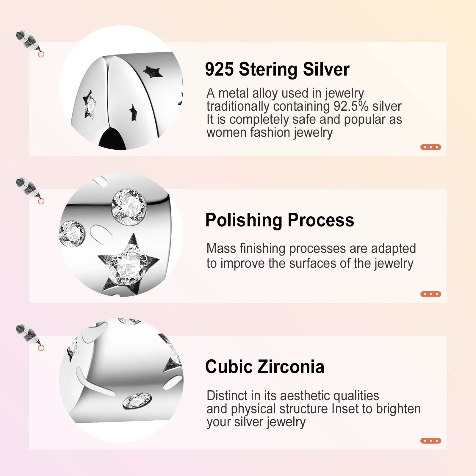 Annmors Sparkling Star Clip Charm, S925 Sterling Silver, Compatible with European Bracelets and Necklaces - immagine 4