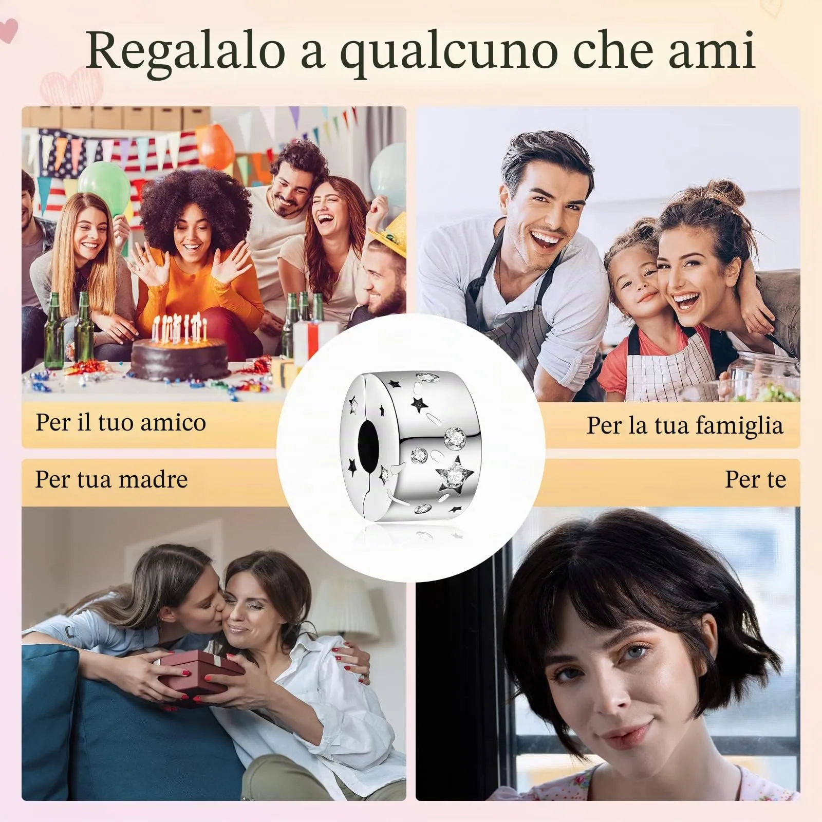 Annmors Sparkling Star Clip Charm, S925 Sterling Silver, Compatible with European Bracelets and Necklaces - immagine 6