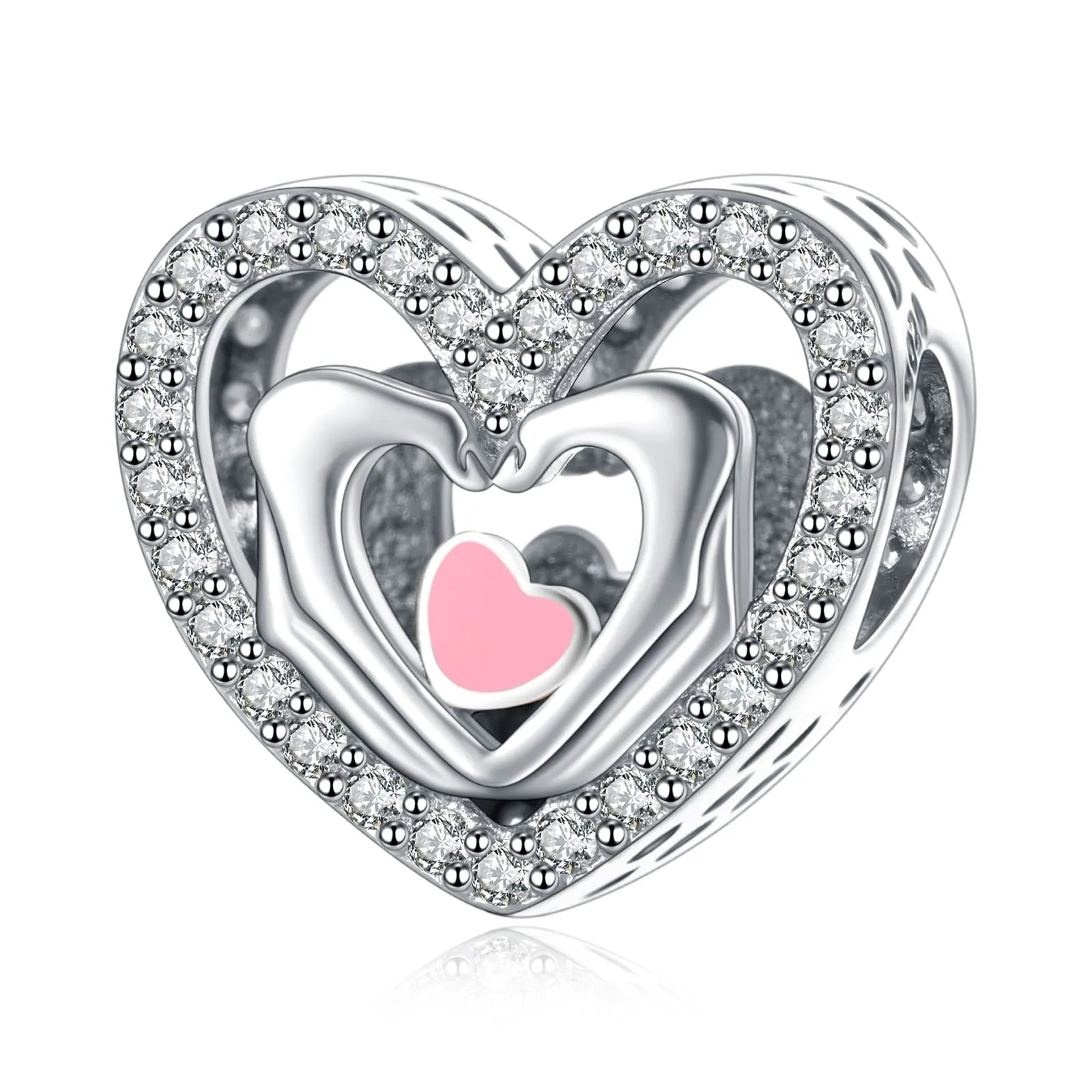 Annmors Love Heart Charms 925 Sterling Silver Dangle Pendant Bead with Cubic Zirconia for Bracelets and Necklaces - immagine 1