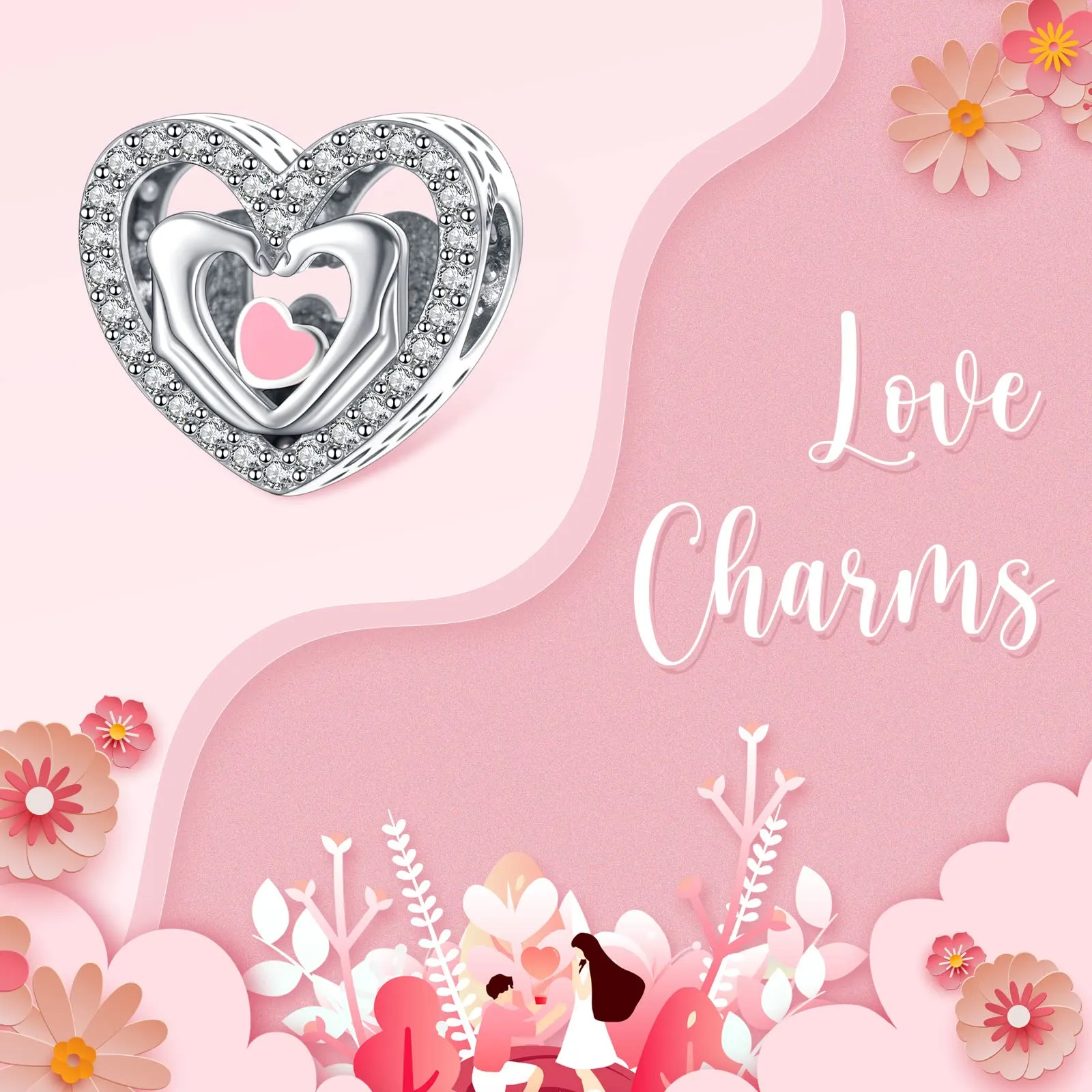 Annmors Love Heart Charms 925 Sterling Silver Dangle Pendant Bead with Cubic Zirconia for Bracelets and Necklaces - immagine 2