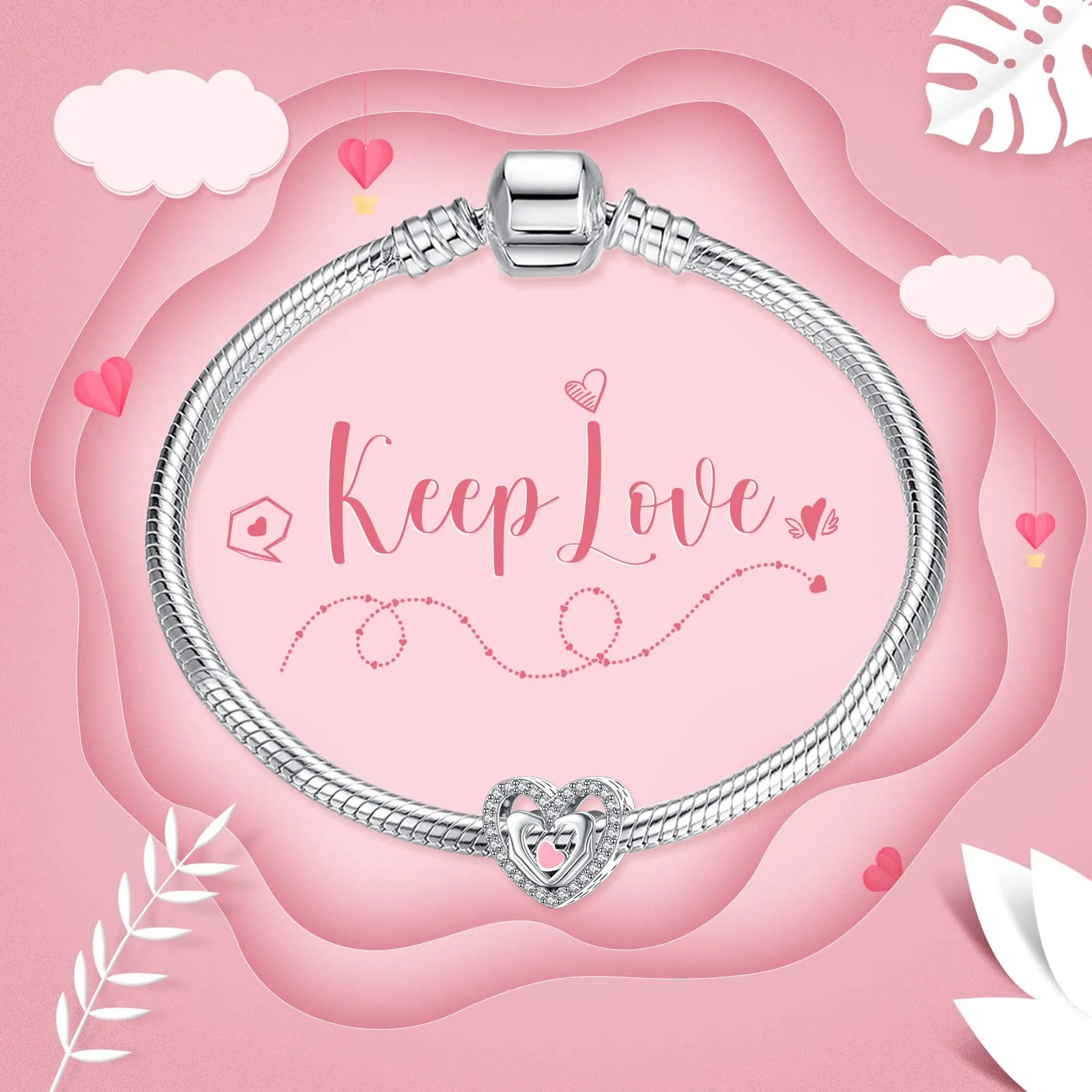Annmors Love Heart Charms 925 Sterling Silver Dangle Pendant Bead with Cubic Zirconia for Bracelets and Necklaces - immagine 3
