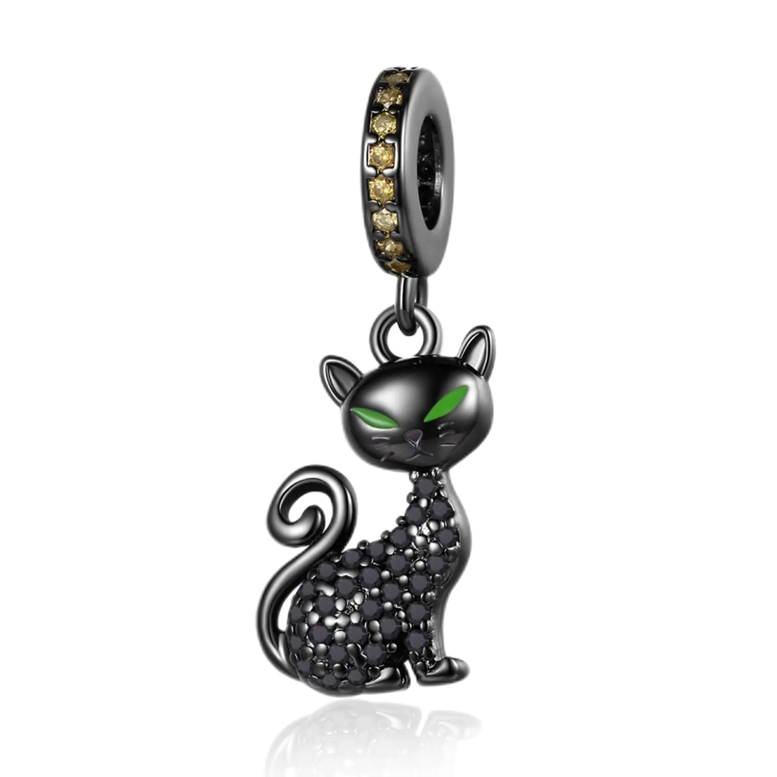 Annmors Ciondolo in Argento Sterling 925 Charm Bead Black Cat con Zirconia Cubica - immagine 1