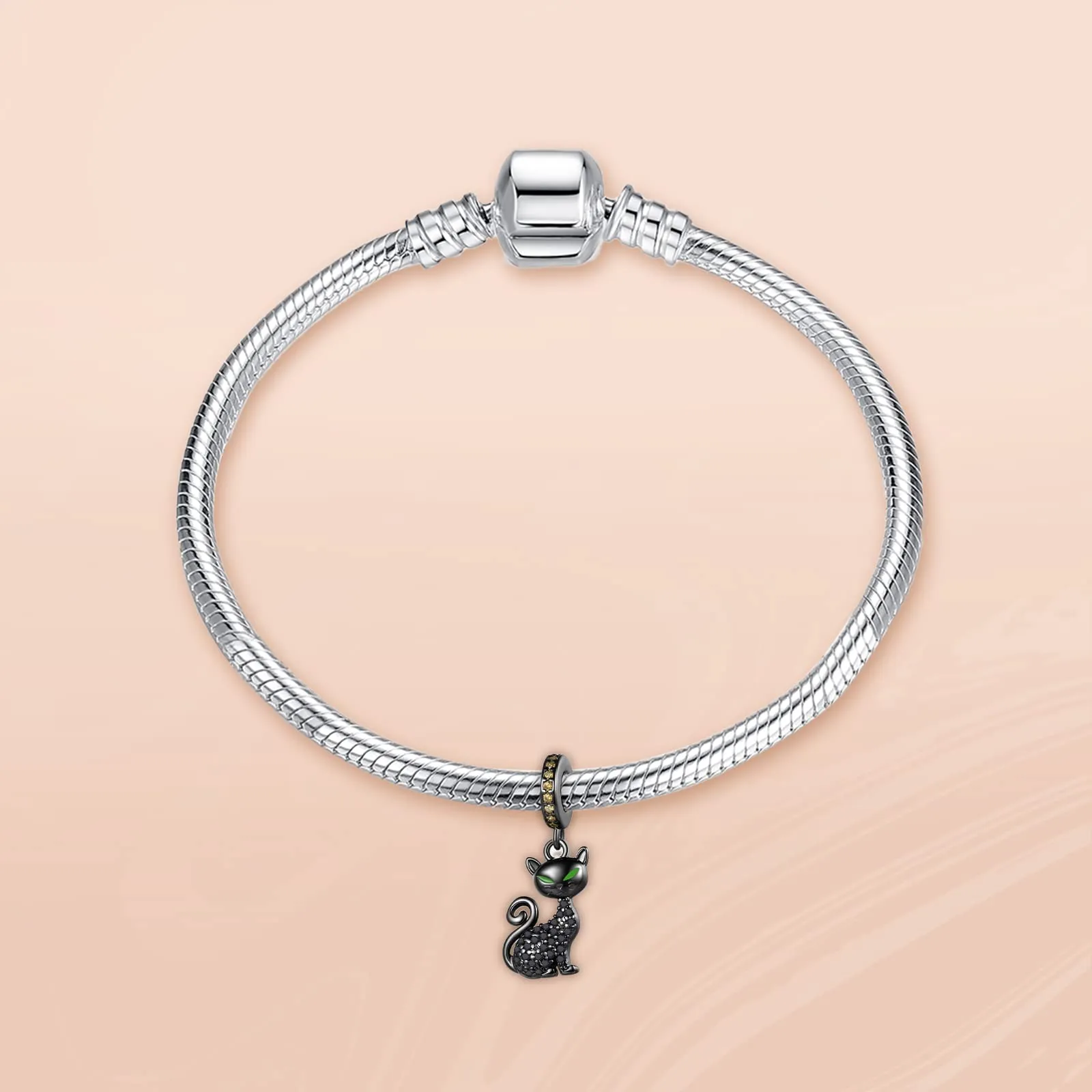 Annmors Ciondolo in Argento Sterling 925 Charm Bead Black Cat con Zirconia Cubica - immagine 2