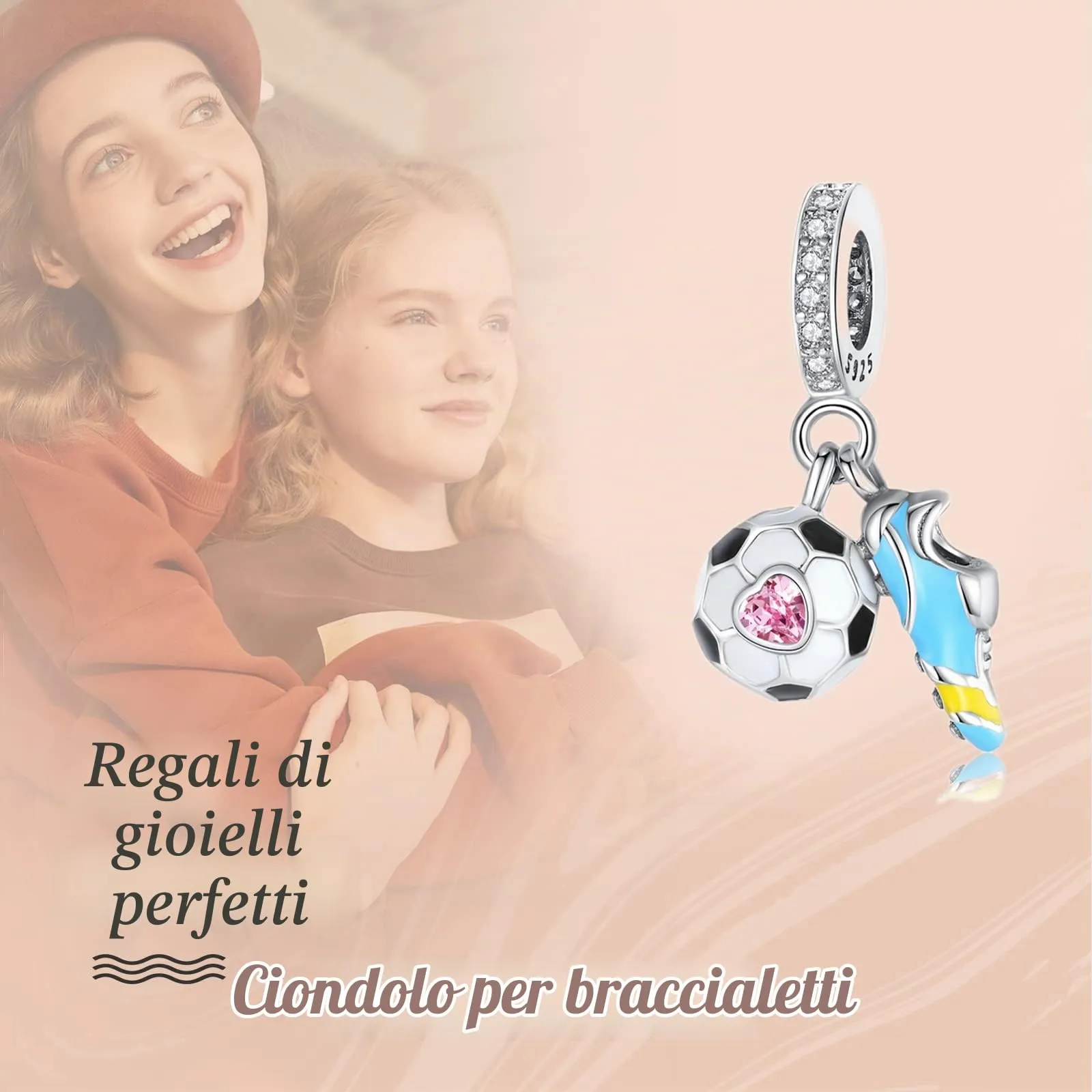 Annmors Ciondolo in Argento Sterling 925 Football and Shoes con Zirconia Cubica - immagine 3