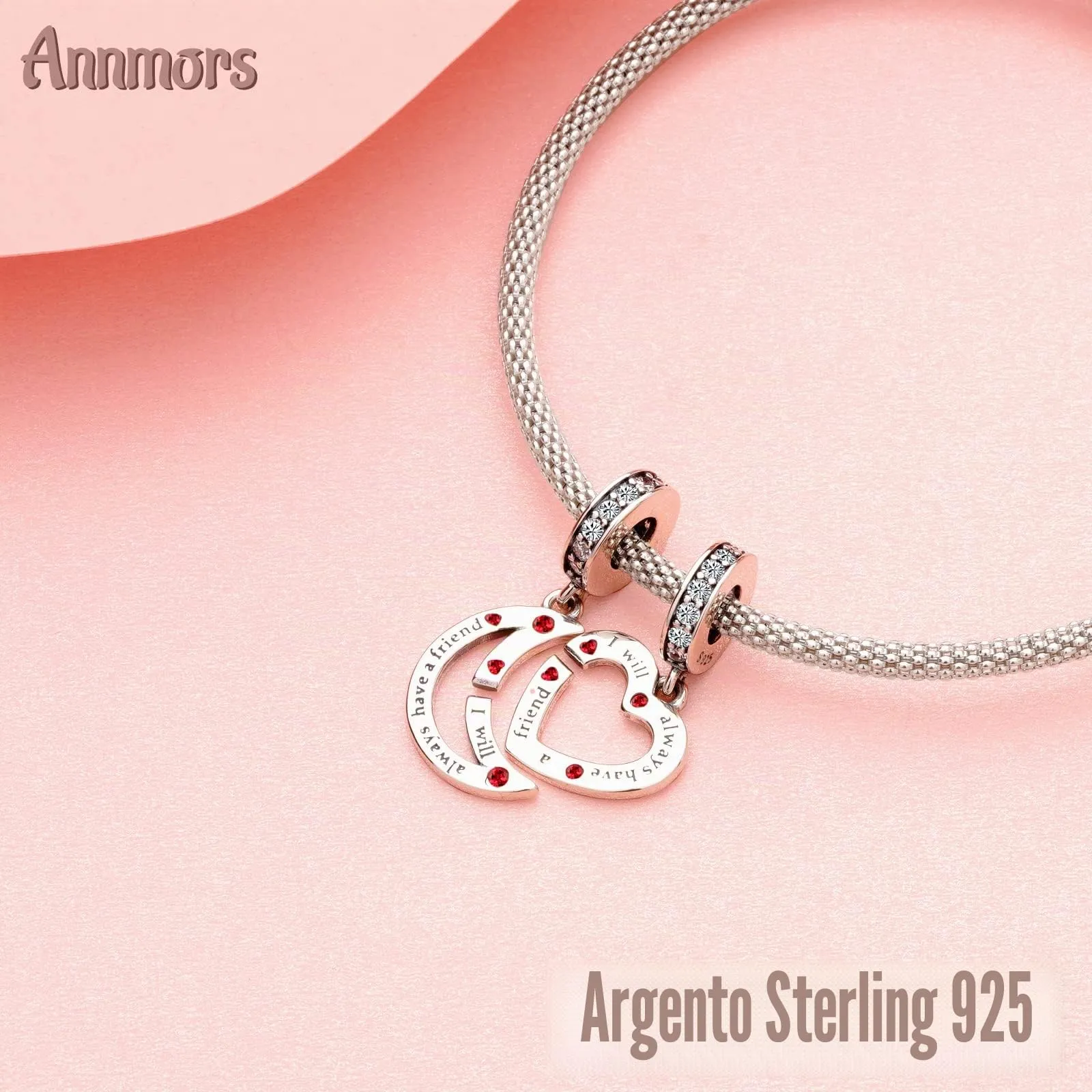Annmors Ciondolo in Argento Sterling 925 Best Friend & Back con Zirconia Cubica - immagine 2
