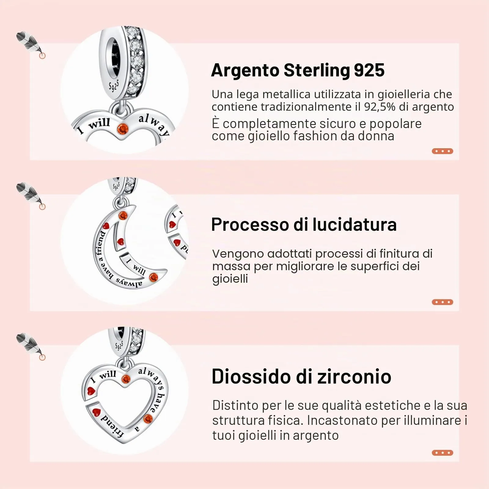 Annmors Ciondolo in Argento Sterling 925 Best Friend & Back con Zirconia Cubica - immagine 4