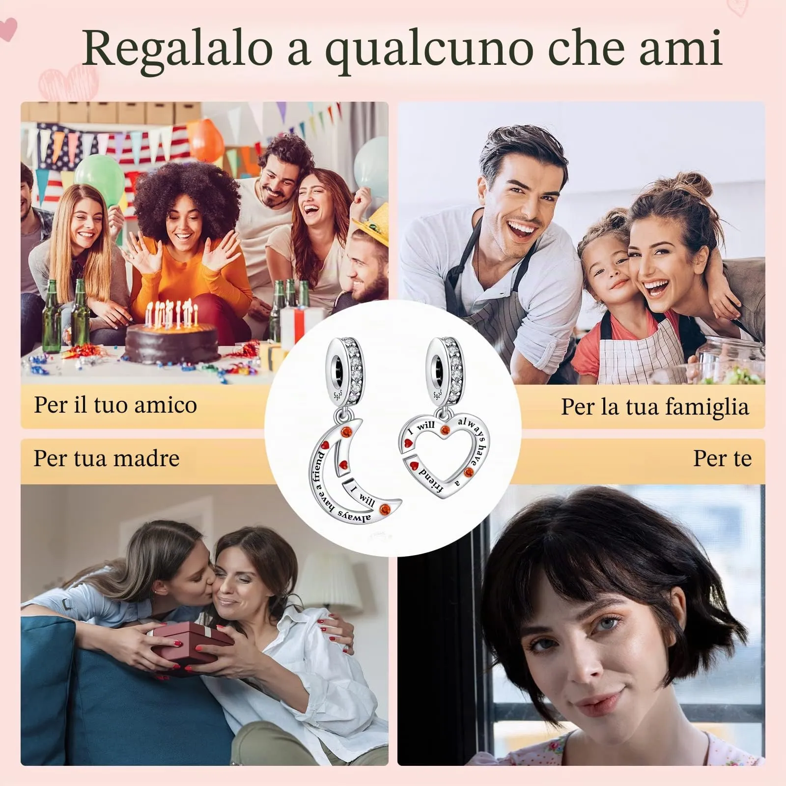 Annmors Ciondolo in Argento Sterling 925 Best Friend & Back con Zirconia Cubica - immagine 6