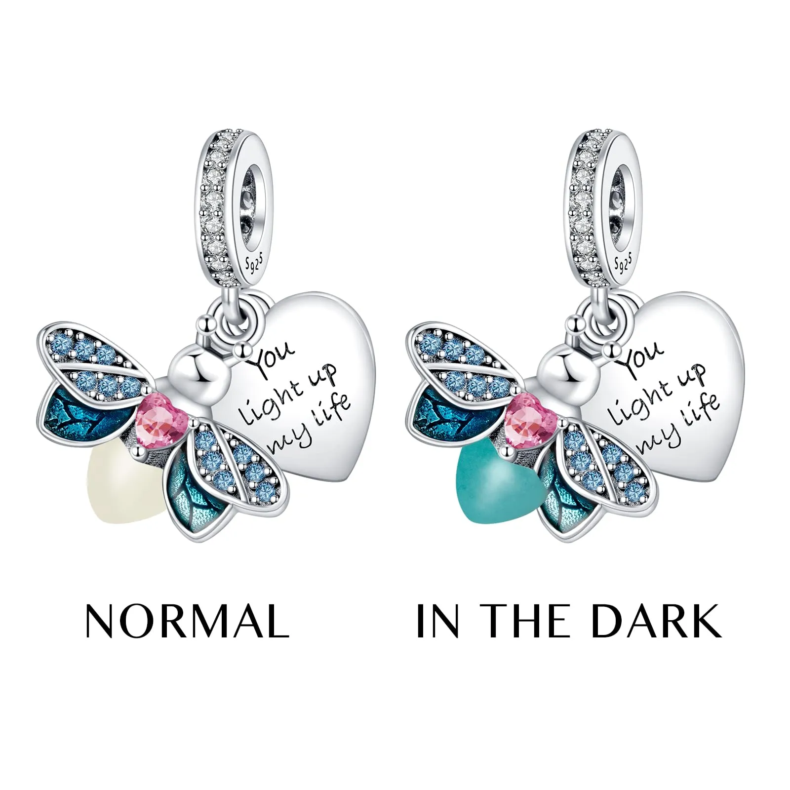 Annmors Firefly Glow in the Dark Charm Bead 925 Sterling Silver for European Bracelets and Necklaces - immagine 2