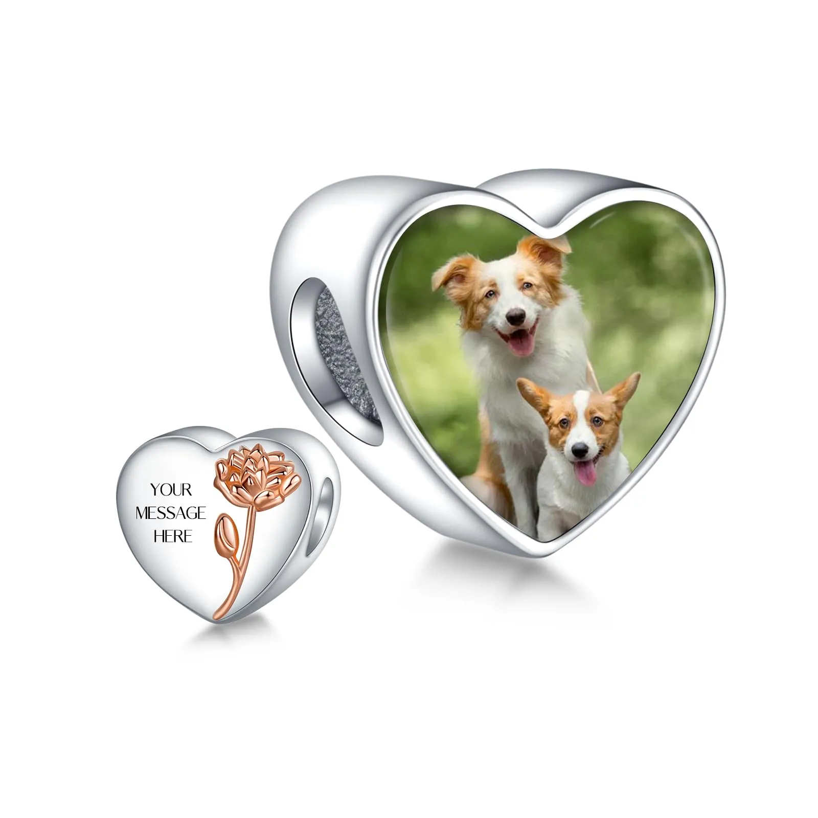 Annmors Ciondoli Bead Argento 925 Foto Cuore Personalizzate July Larkspur - immagine 1