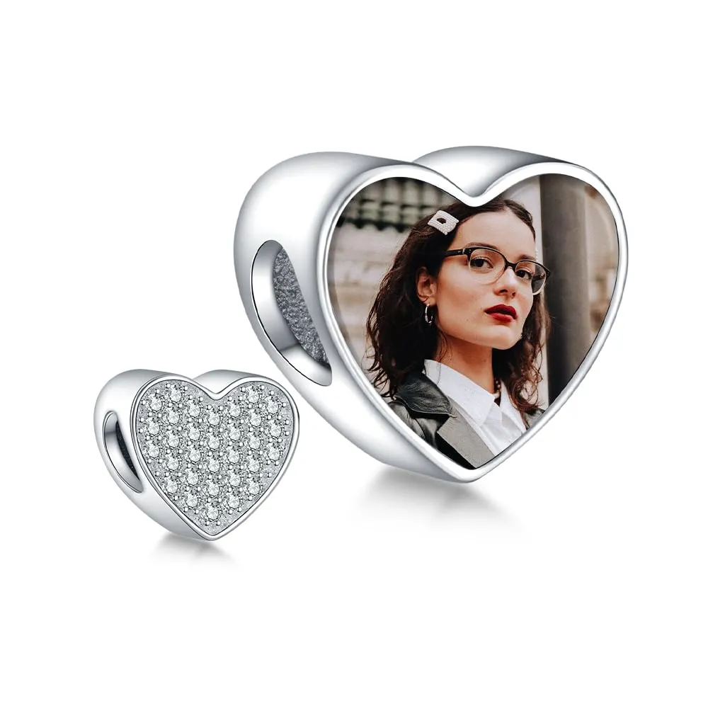 Annmors Ciondoli Bead Argento 925 con Foto a Forma di Cuore Personalizzate per Bracciali e Collane - immagine 1