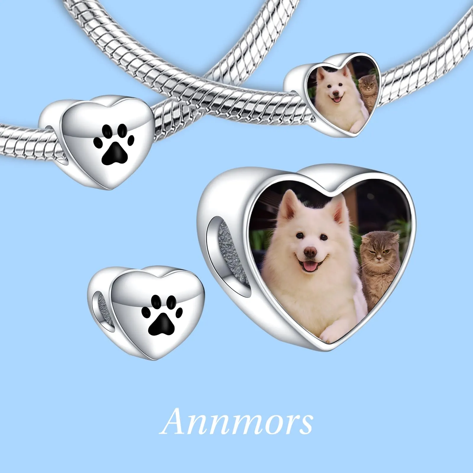 Annmors Ciondoli Bead Argento 925 Personalizzati a Forma di Cuore per Donne e Ragazze - immagine 2