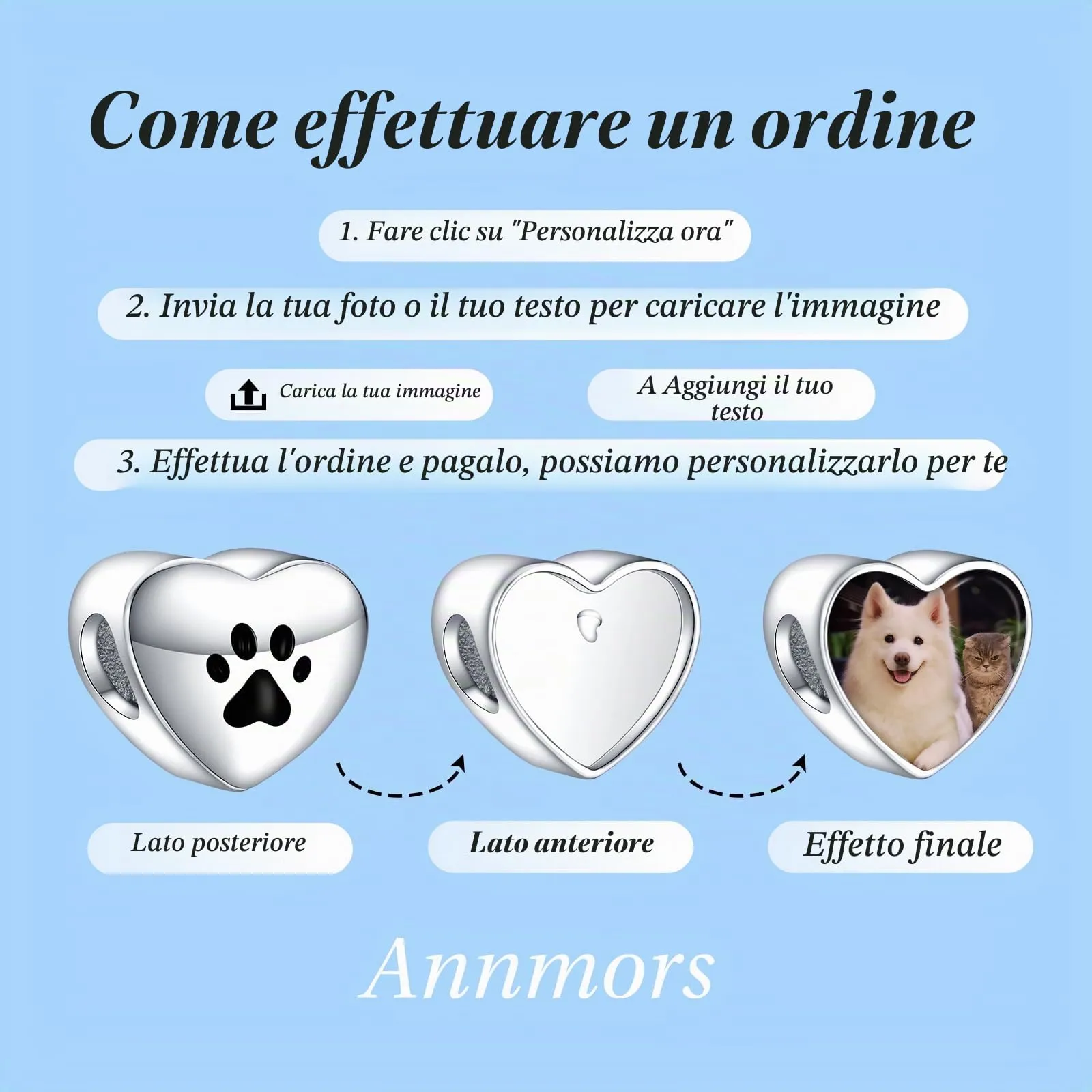 Annmors Ciondoli Bead Argento 925 Personalizzati a Forma di Cuore per Donne e Ragazze - immagine 3