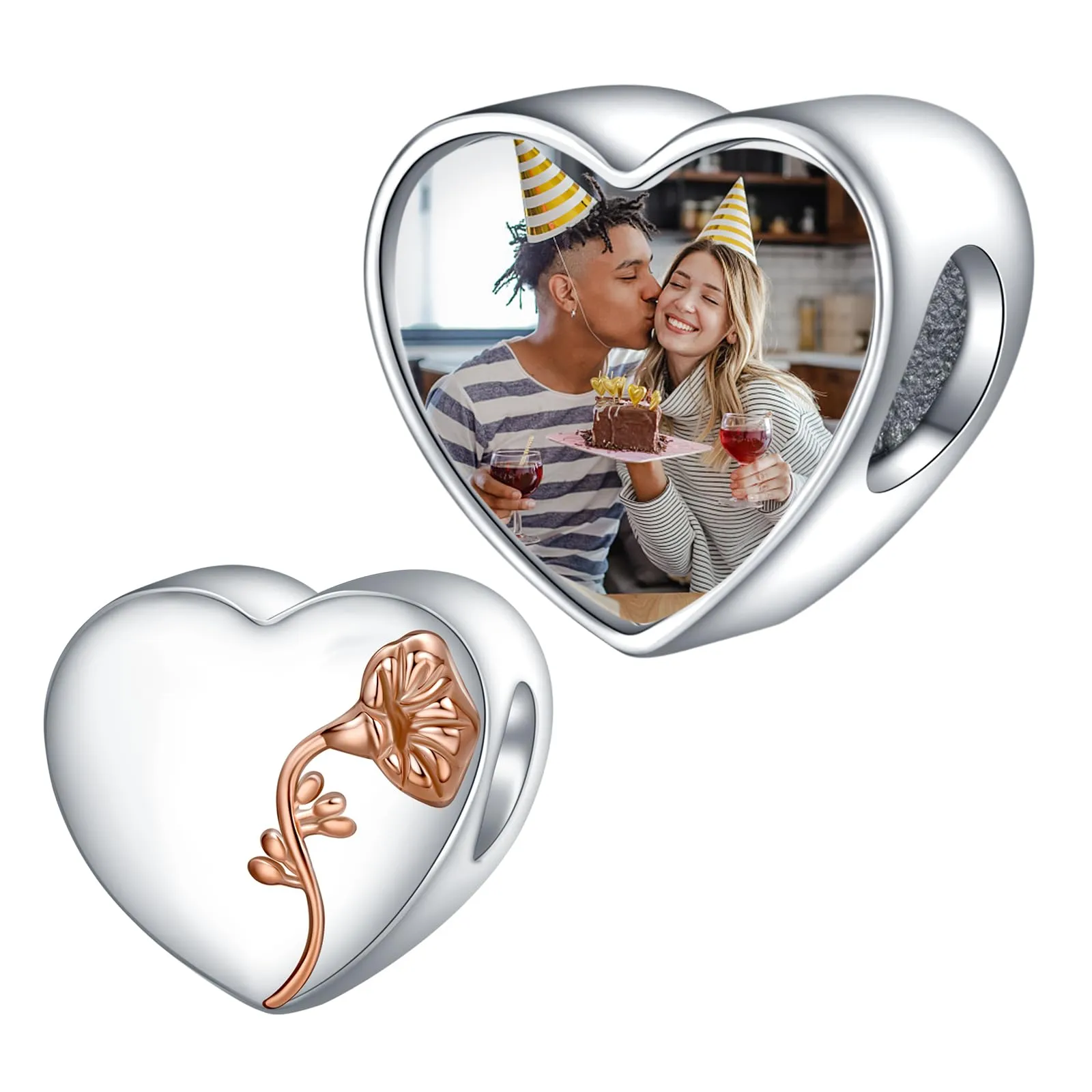Annmors Ciondoli Bead Argento 925 a Forma di Cuore Personalizzabili September Morning Glory - immagine 1