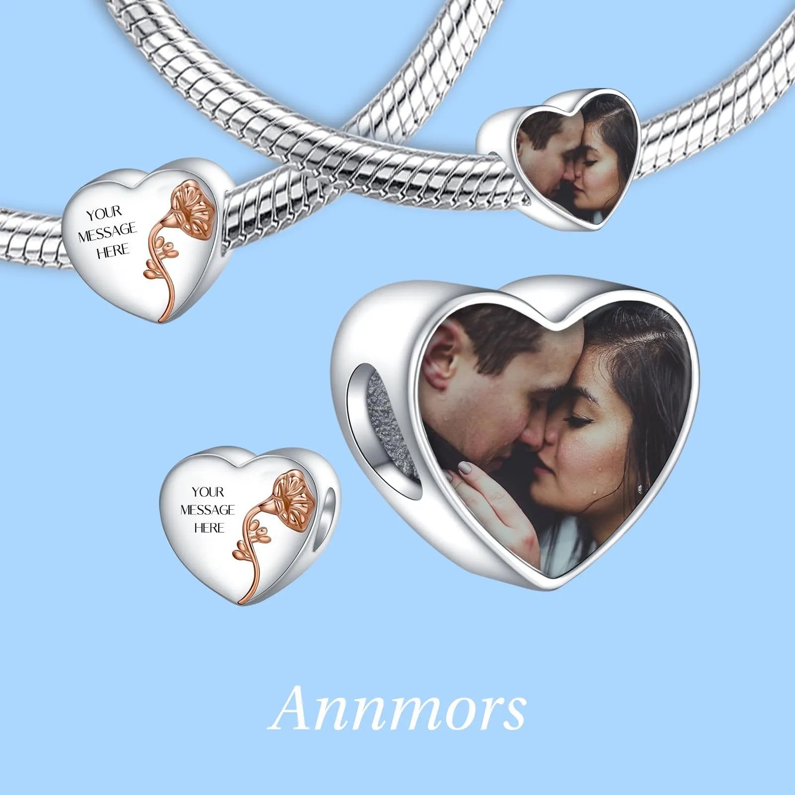 Annmors Ciondoli Bead Argento 925 a Forma di Cuore Personalizzabili September Morning Glory - immagine 2