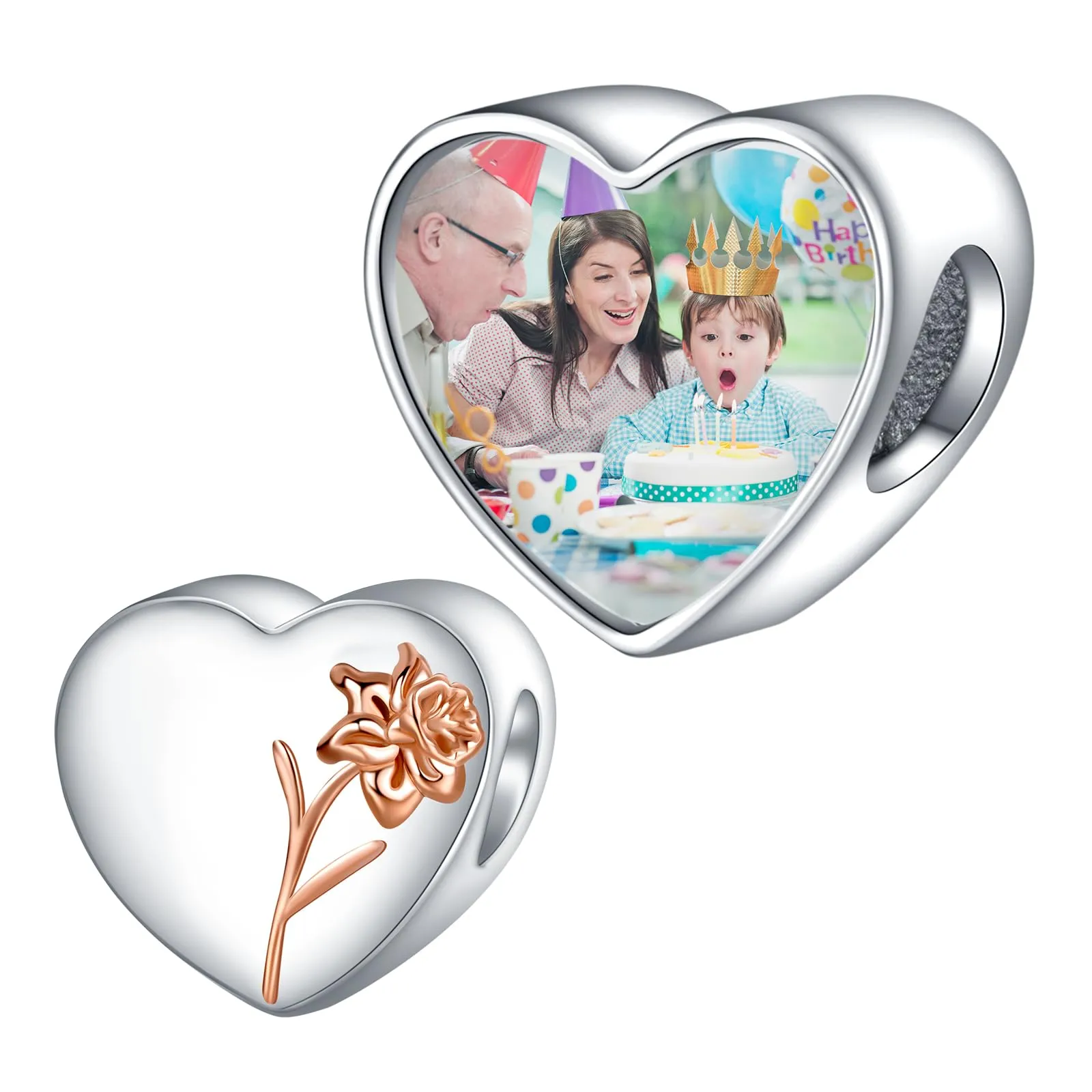 Annmors Ciondoli Bead Argento 925 a Forma di Cuore Personalizzati March Daffodil - immagine 1