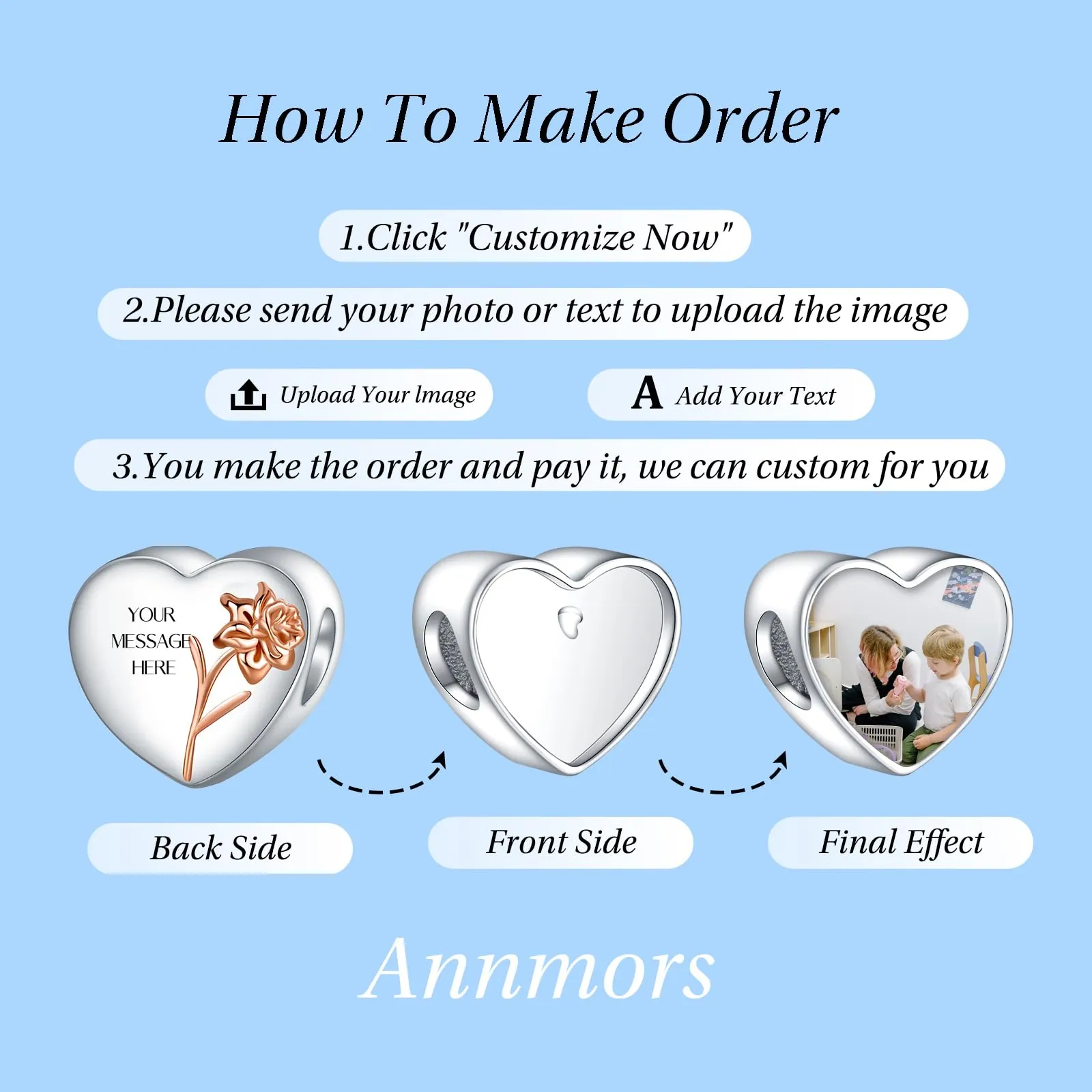 Annmors Ciondoli Bead Argento 925 a Forma di Cuore Personalizzati March Daffodil - immagine 3
