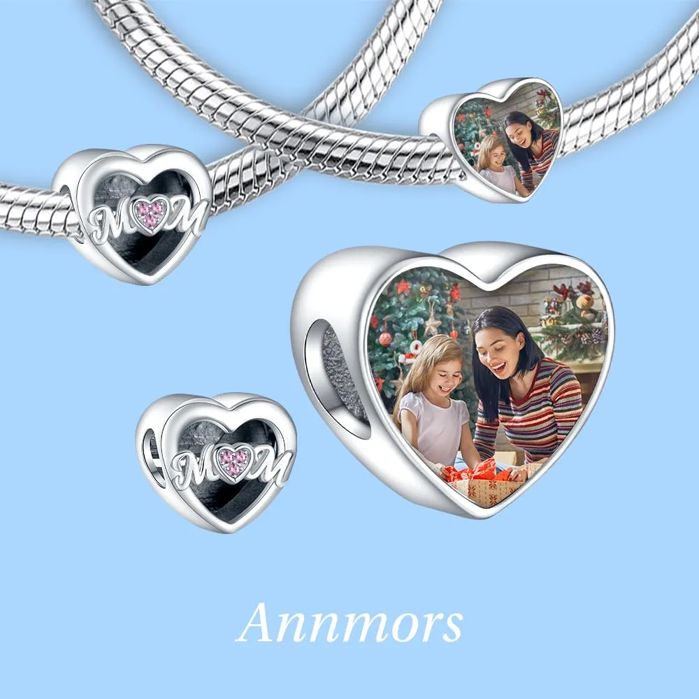 Annmors Ciondoli Bead Argento 925 a Forma di Cuore Personalizzati per Donne e Ragazze - immagine 2