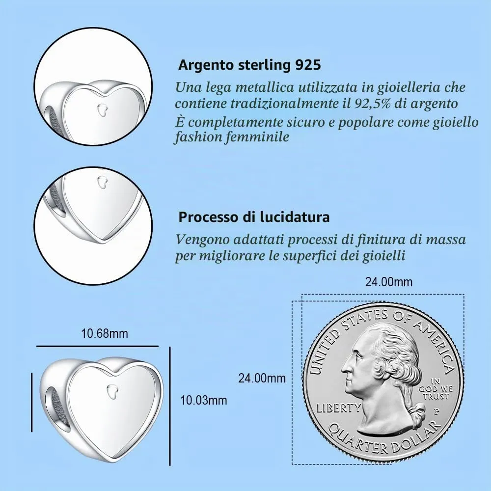 Annmors Ciondoli Bead Argento 925 a Forma di Cuore Personalizzati per Donne e Ragazze - immagine 4