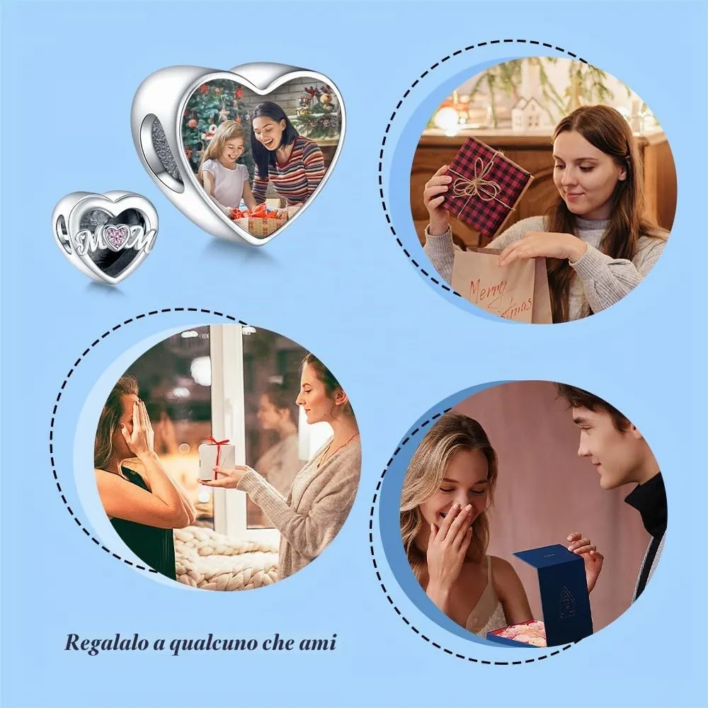 Annmors Ciondoli Bead Argento 925 a Forma di Cuore Personalizzati per Donne e Ragazze - immagine 6