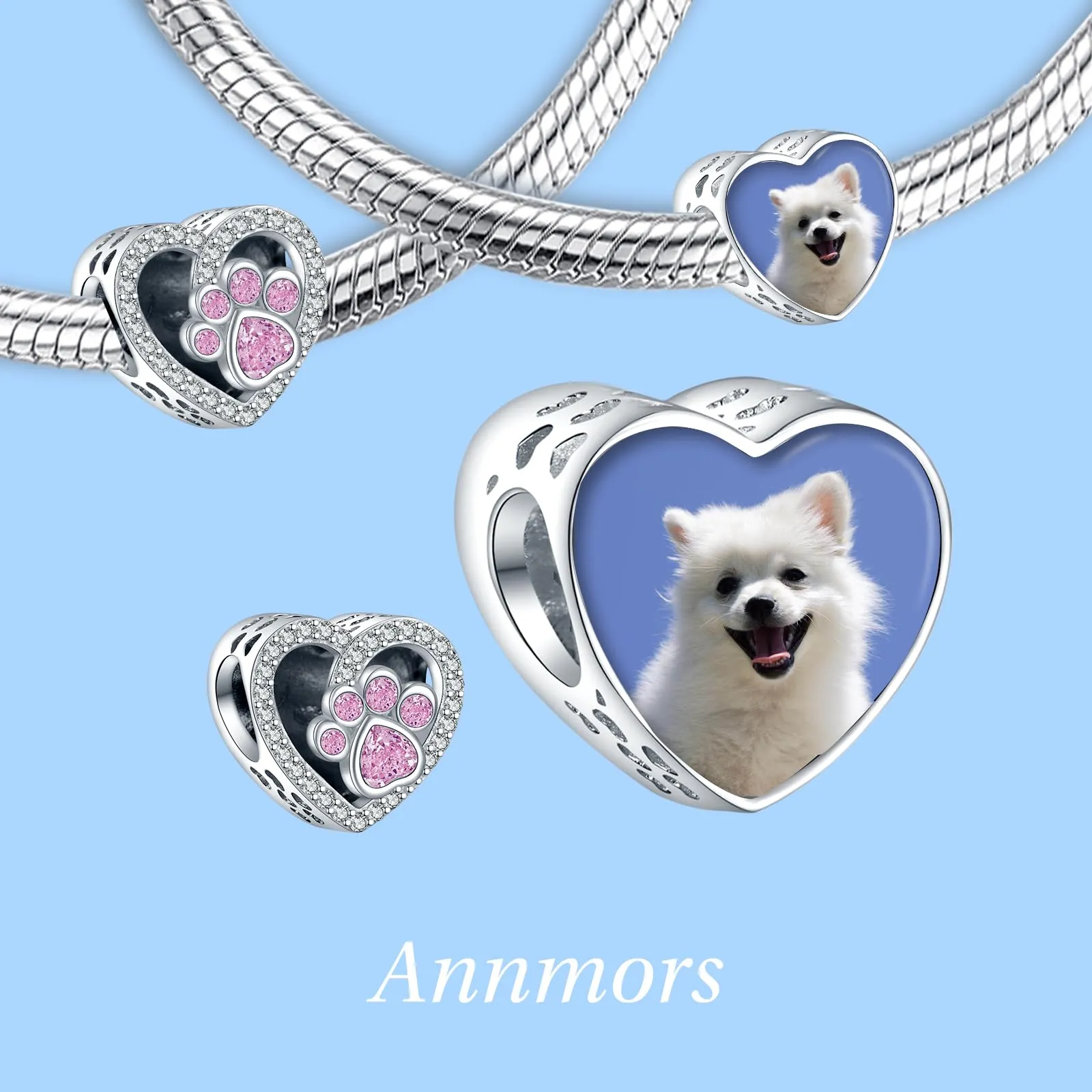 Annmors Ciondoli Bead Argento 925 con Foto a Forma di Cuore Personalizzate per Donne e Ragazze - immagine 2