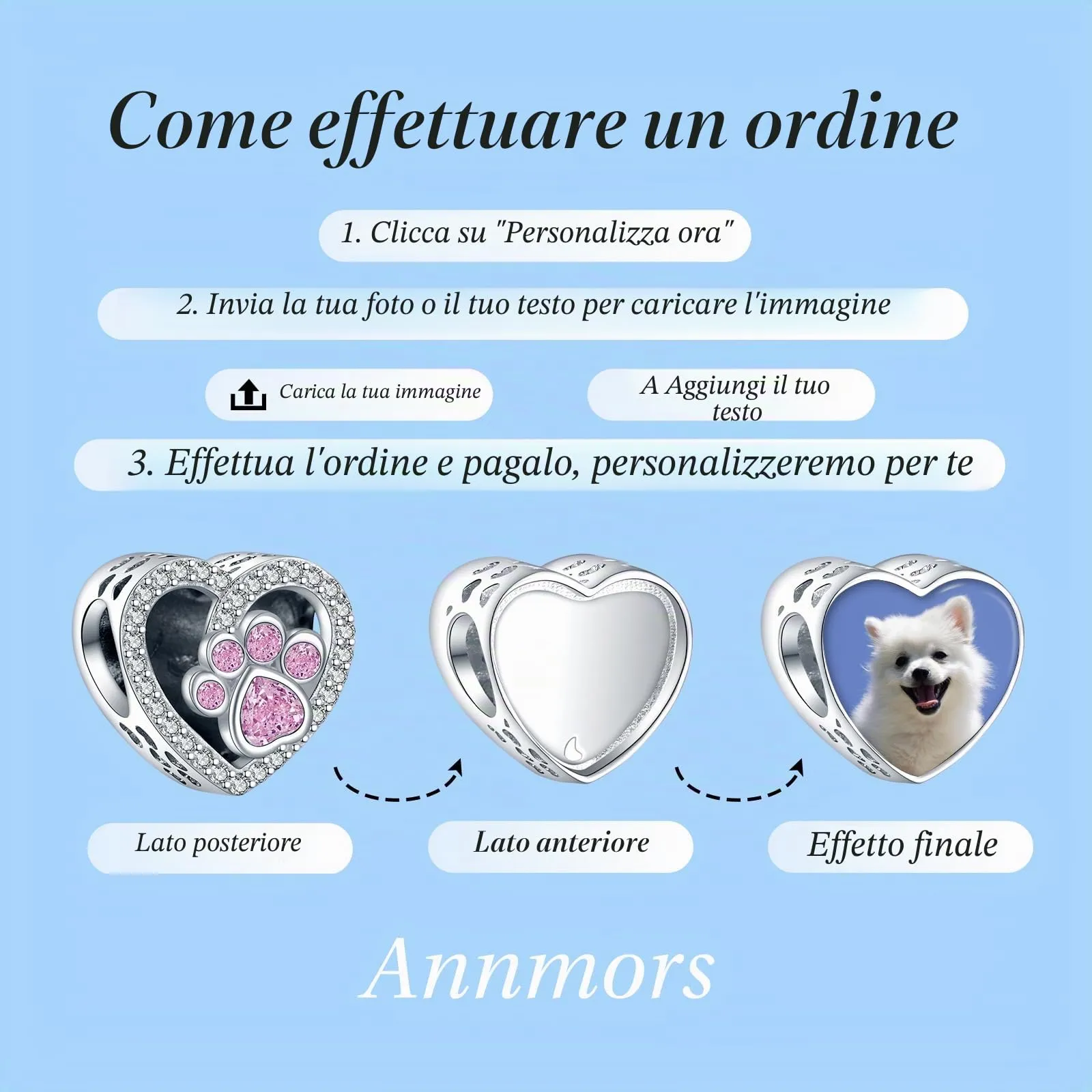 Annmors Ciondoli Bead Argento 925 con Foto a Forma di Cuore Personalizzate per Donne e Ragazze - immagine 3