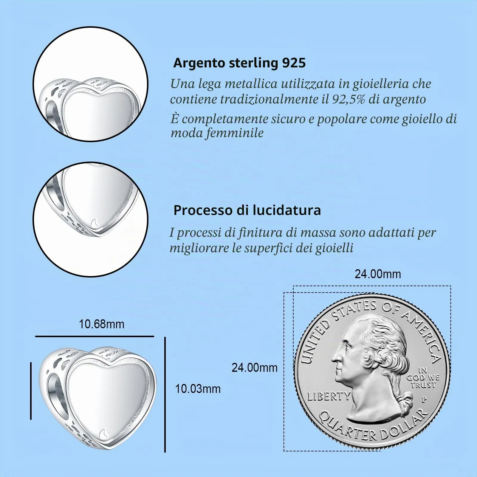 Annmors Ciondoli Bead Argento 925 con Foto a Forma di Cuore Personalizzate per Donne e Ragazze - immagine 4