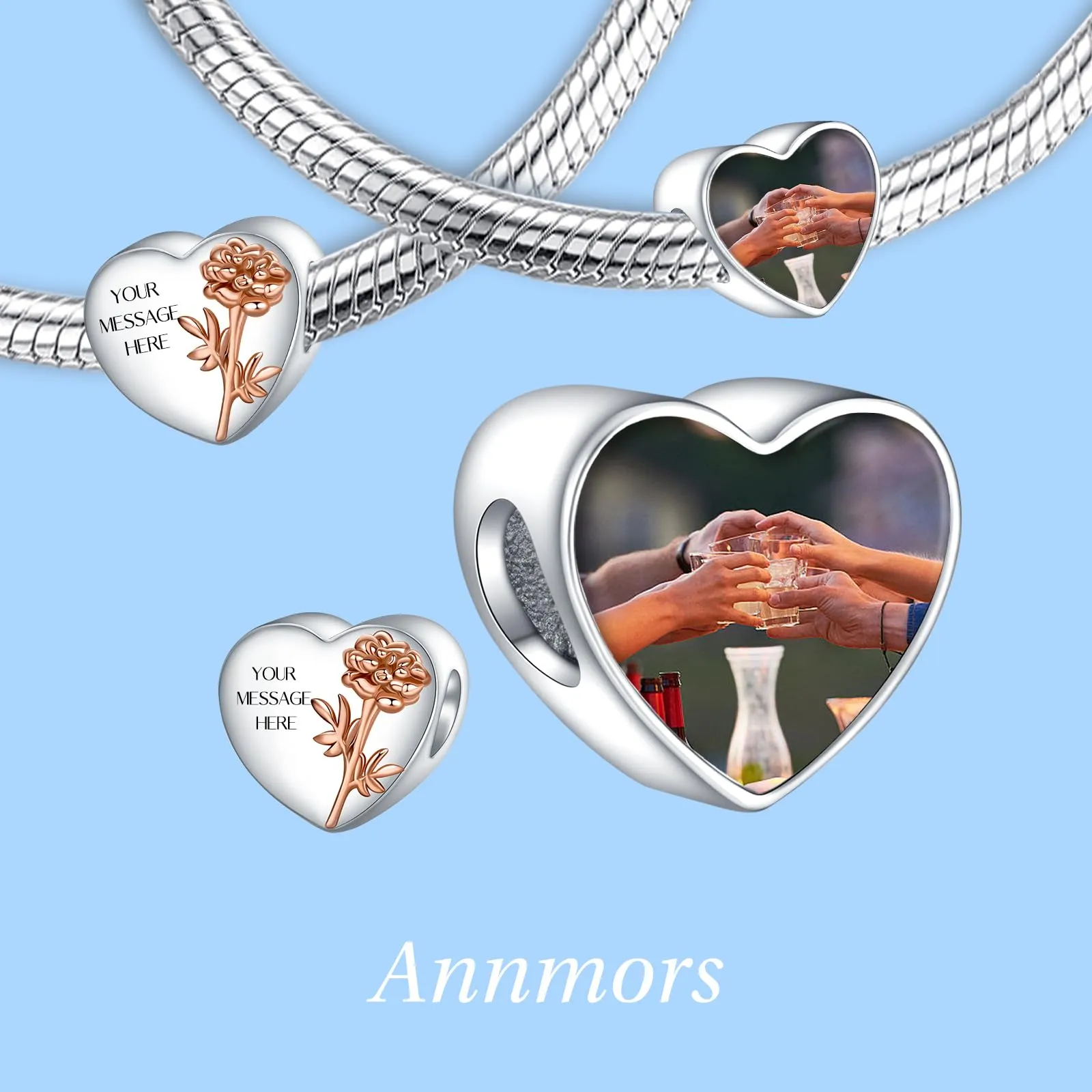 Annmors Ciondoli Bead Argento 925 a Forma di Cuore Personalizzate October Cosmos - immagine 2