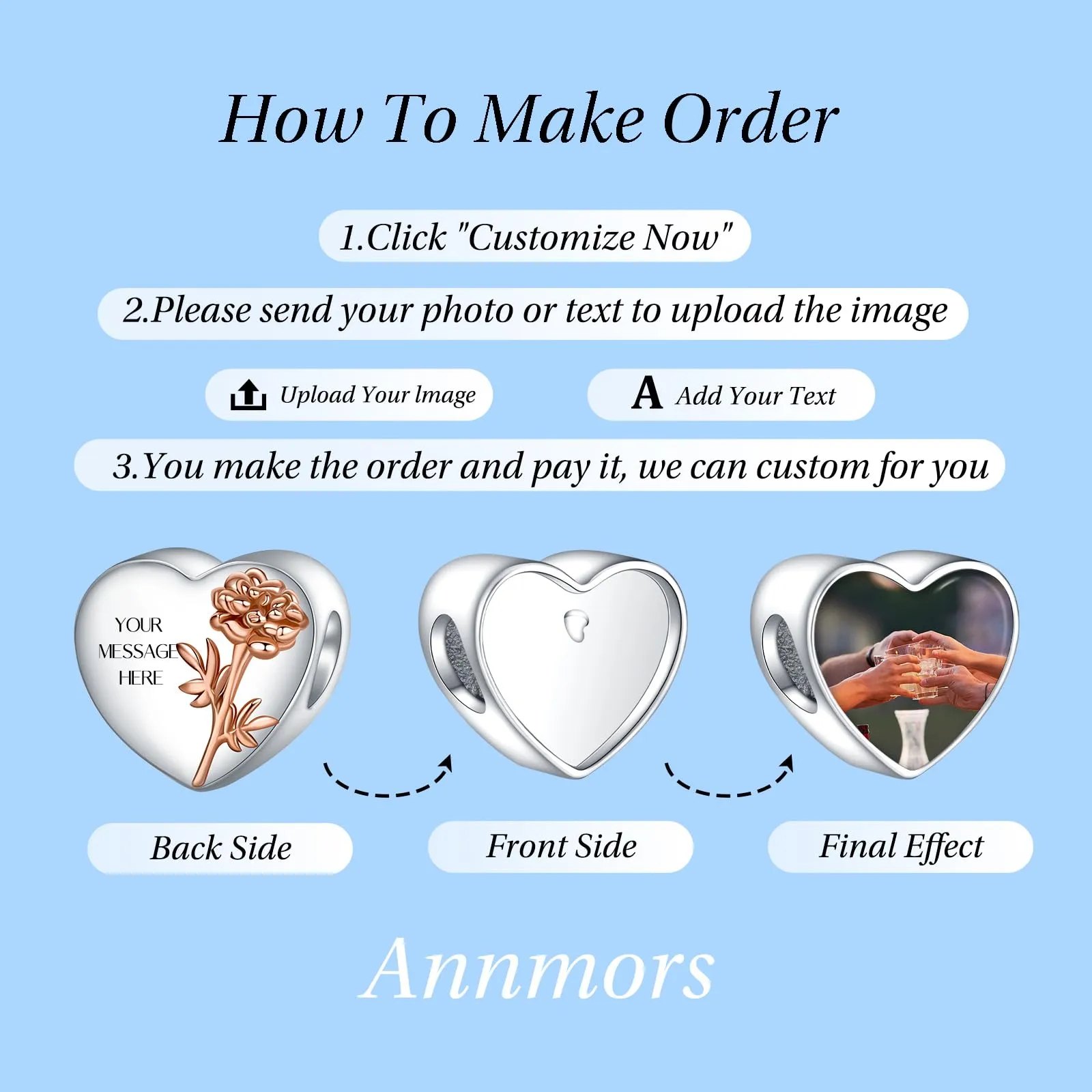 Annmors Ciondoli Bead Argento 925 a Forma di Cuore Personalizzate October Cosmos - immagine 3