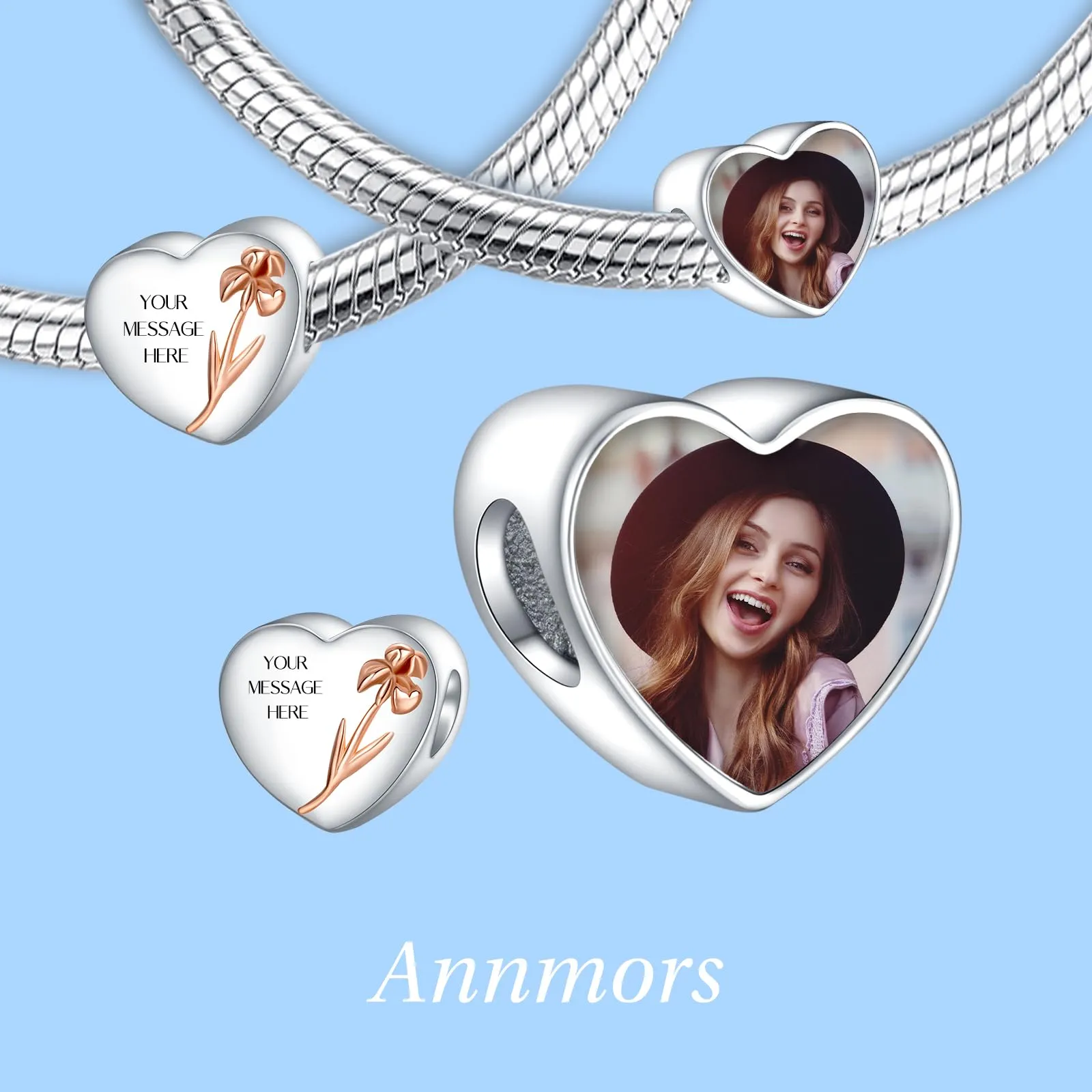 Annmors Ciondoli Bead Argento 925 a Forma di Cuore Personalizzati, February Violet - immagine 2