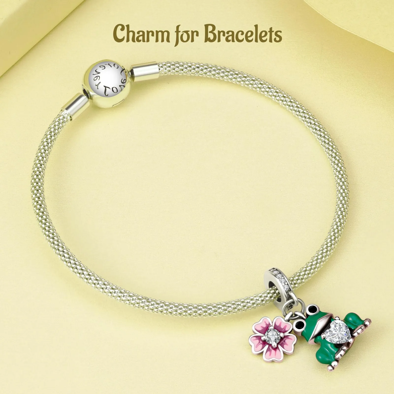 NUNUYAYA Green Frog Love Flower Dangle Charm in Argento Sterling 925 con Cubic Zirconia - immagine 5