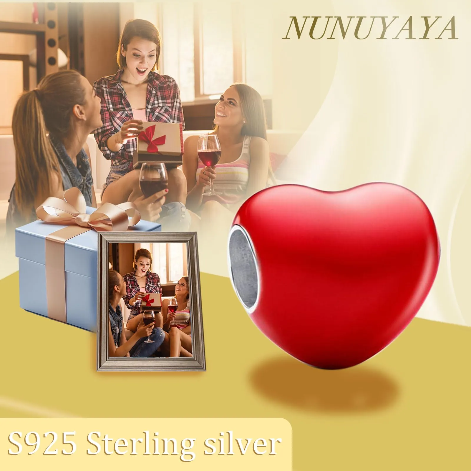 NUNUYAYA Charm Bead Ciondolo in Argento Sterling 925 Colour-changing Hidden Heart con Cubic Zirconia - immagine 6