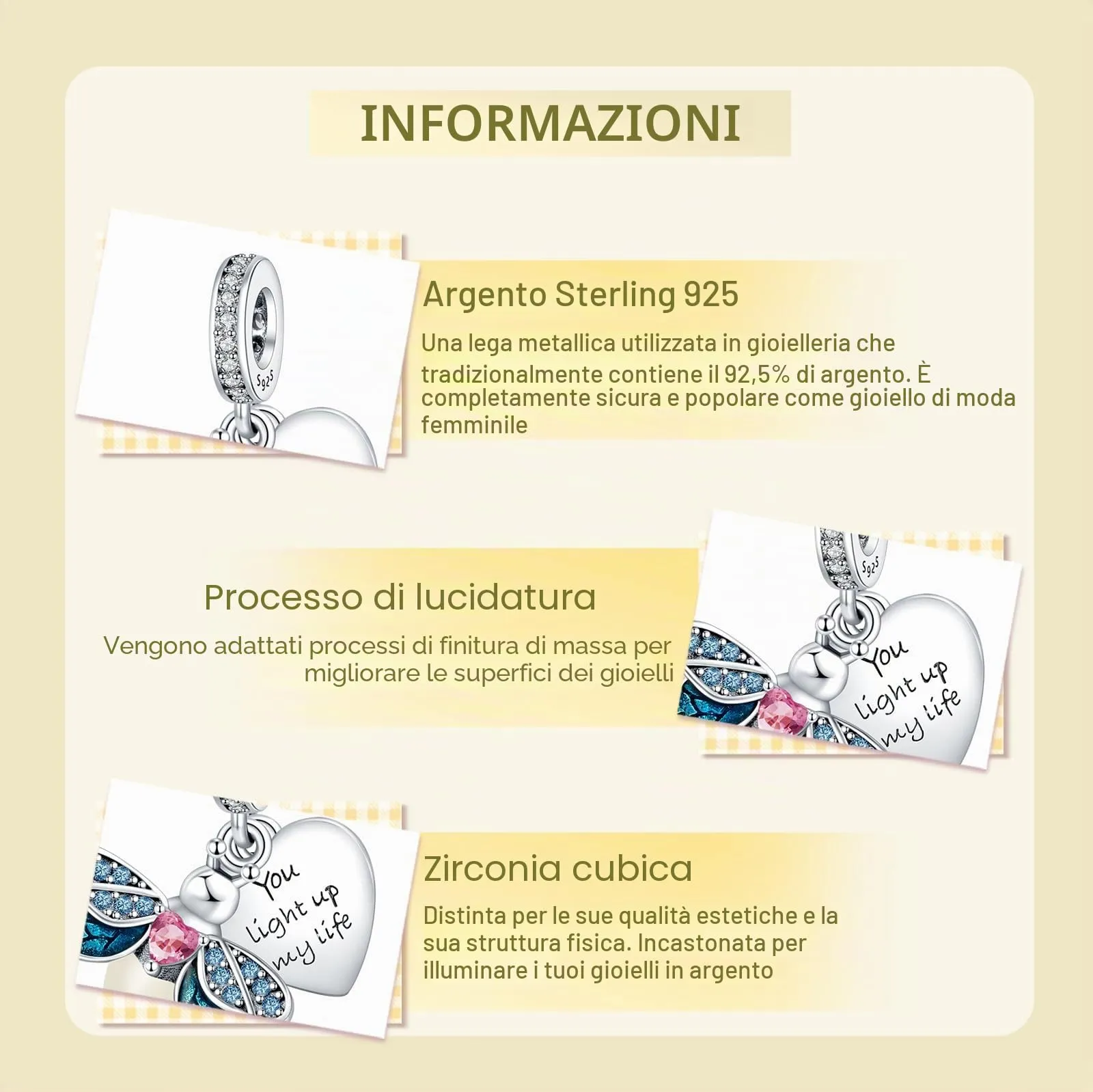 NUNUYAYA Firefly Glow in the Dark Charm in Argento Sterling 925 con Cubic Zirconia per Braccialetti e Collane Europei - immagine 3