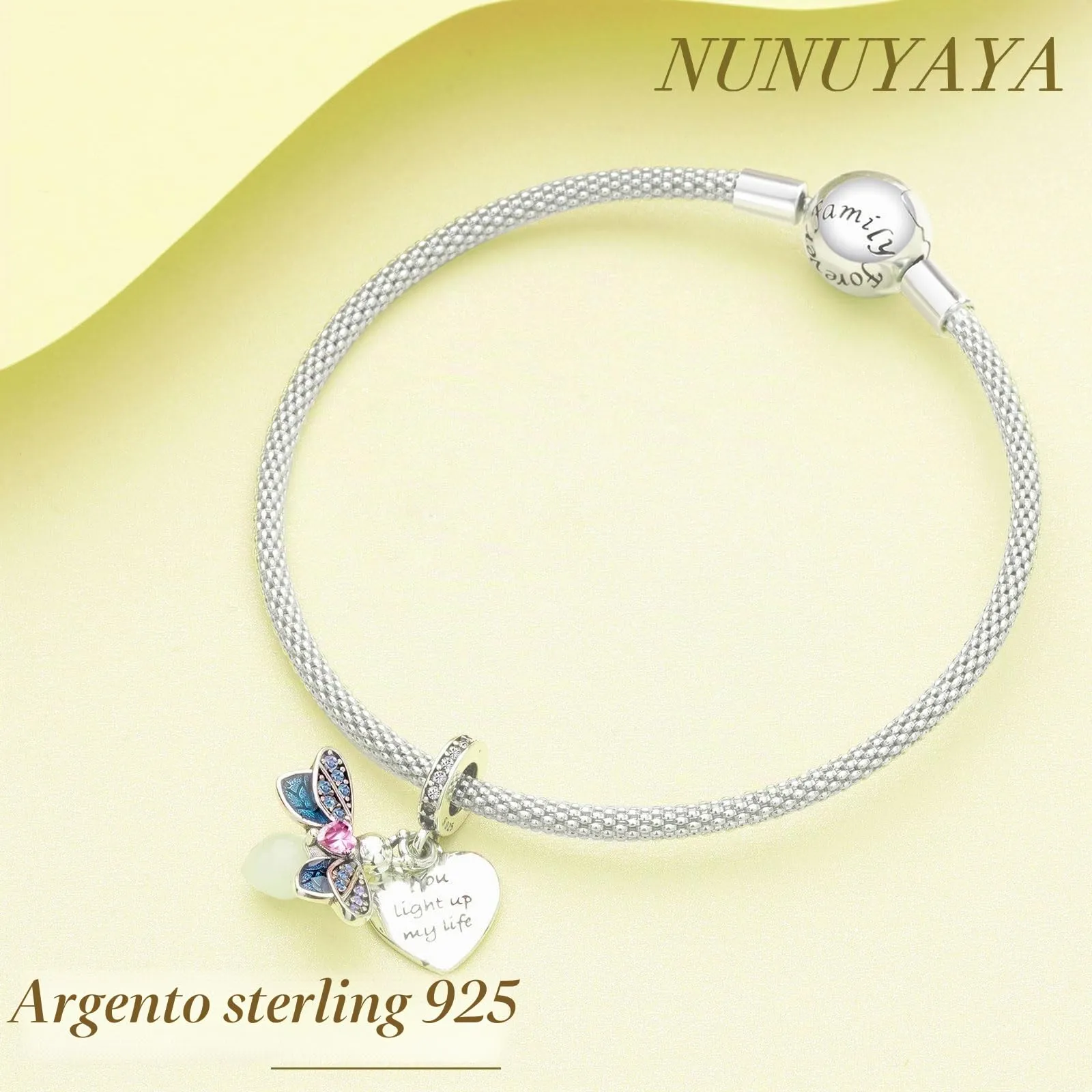 NUNUYAYA Firefly Glow in the Dark Charm in Argento Sterling 925 con Cubic Zirconia per Braccialetti e Collane Europei - immagine 4