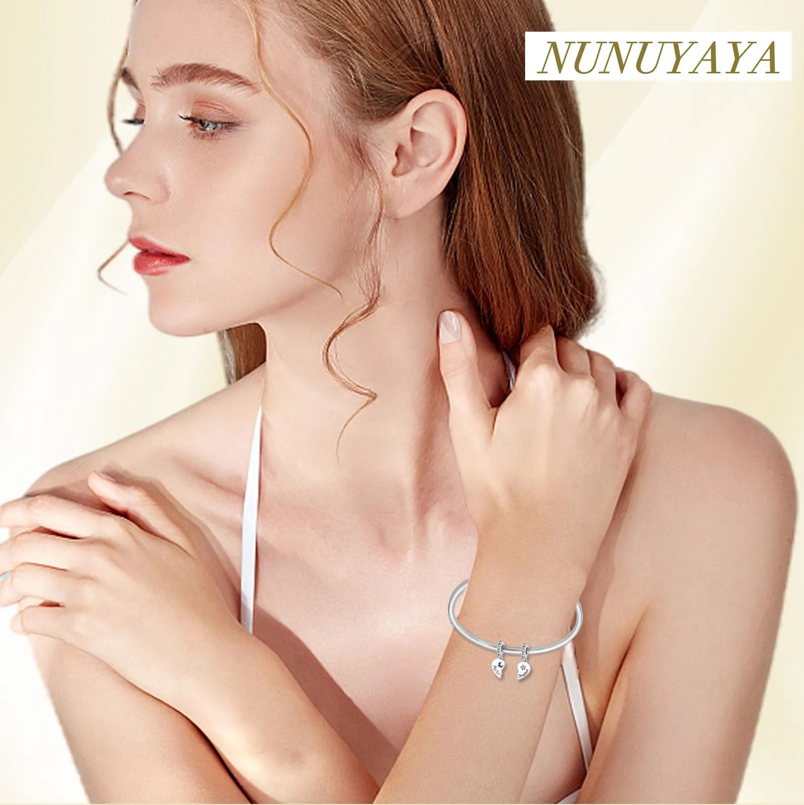 NUNUYAYA Moon Star Mother Daughter Dangle Charm in Argento Sterling 925 con Cubic Zirconia - immagine 2