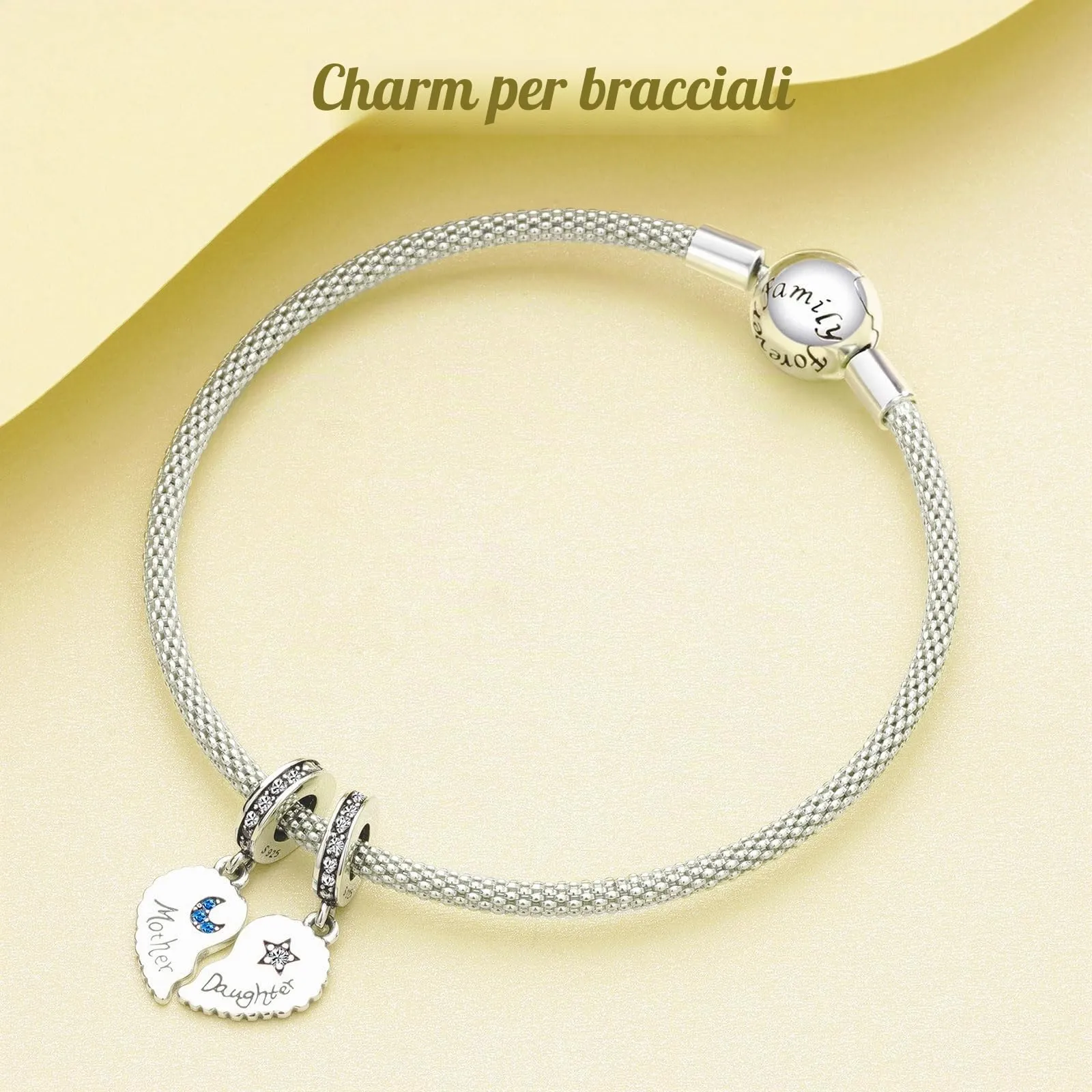 NUNUYAYA Moon Star Mother Daughter Dangle Charm in Argento Sterling 925 con Cubic Zirconia - immagine 5