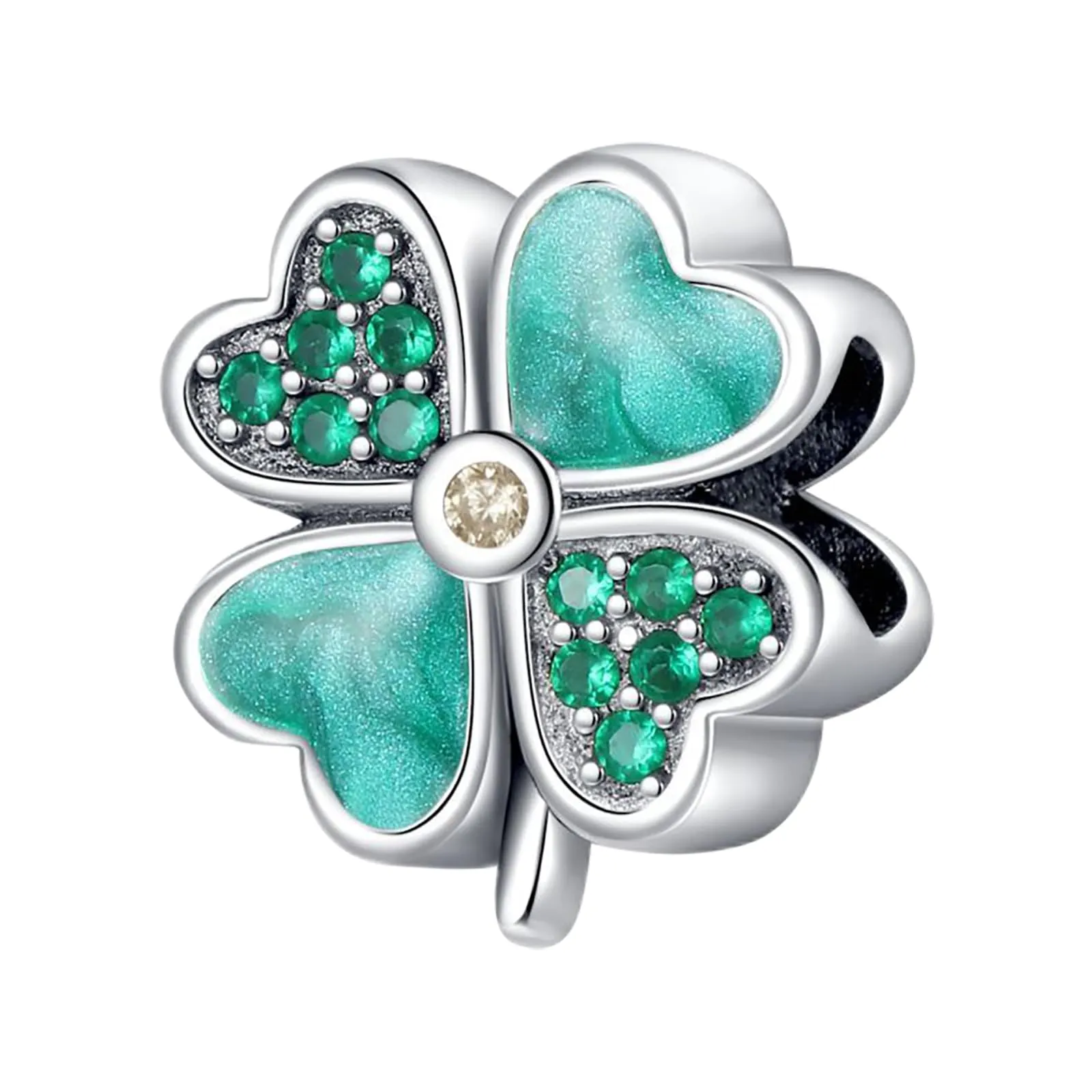 NUNUYAYA Green Four-Leaf Clover Charm Pendant in 925 Sterling Silver with Cubic Zirconia - immagine 1